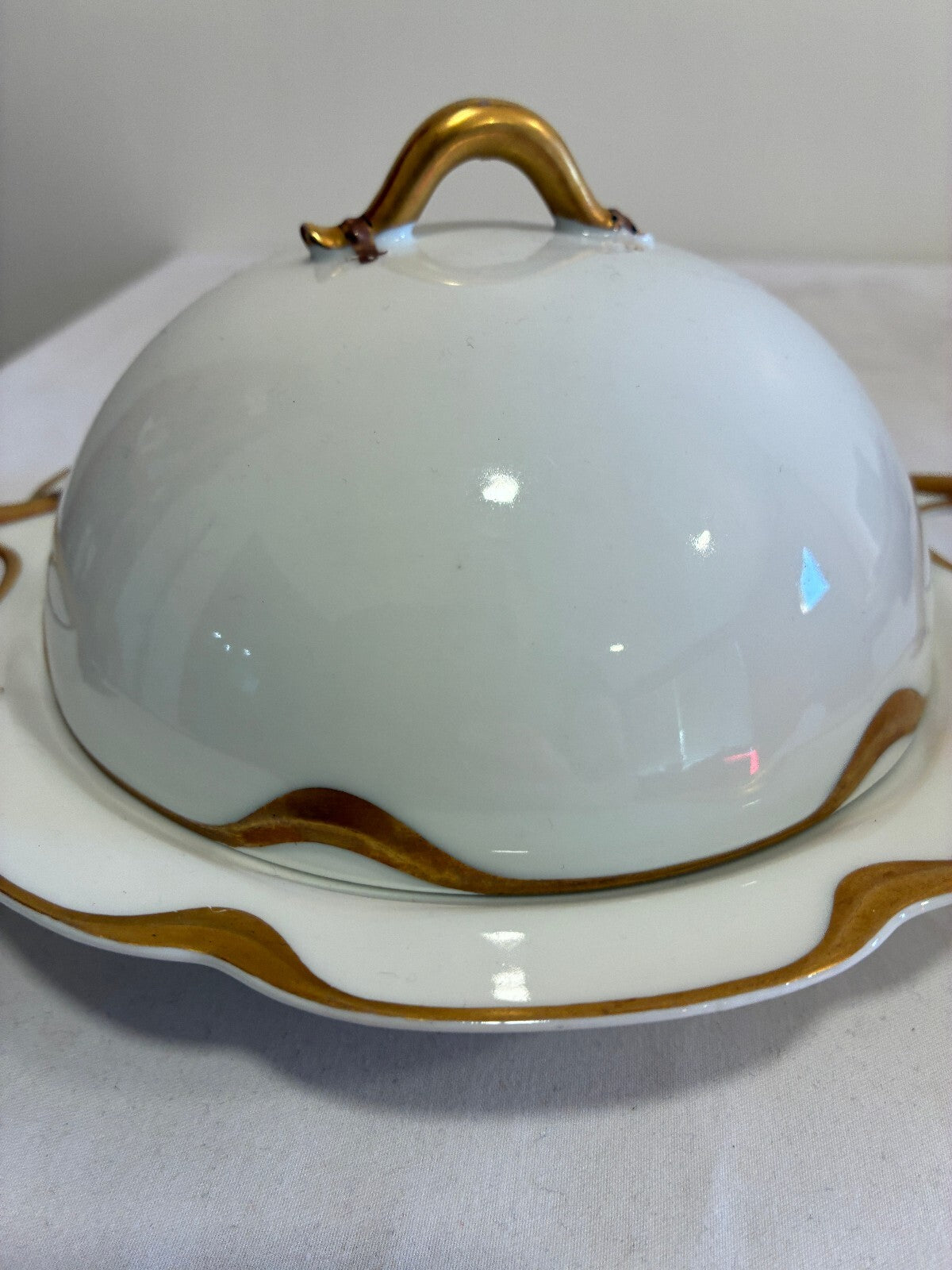 Antique Haviland & Co Limoges Domed Butter Dish | Gold Gilt Handles, France
