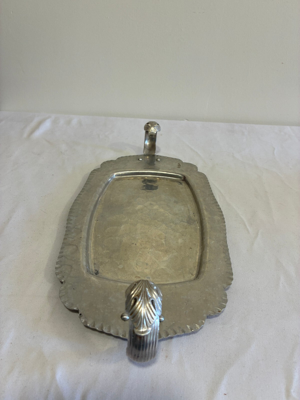 Vintage Hand Wrought Aluminum Tray with Leaf Handle by Continental Silverlook