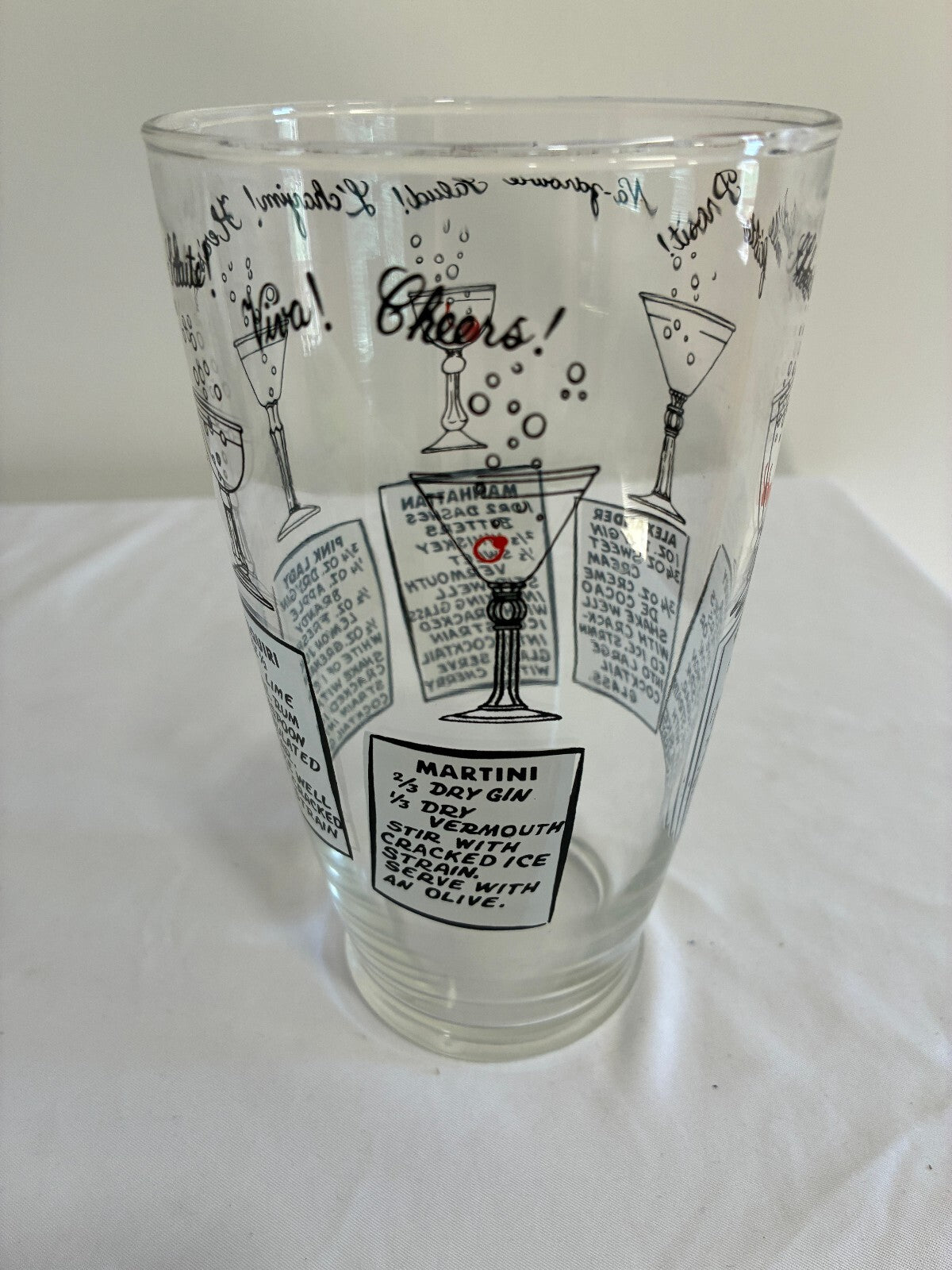 Vintage Glass Cocktail Shaker with Printed Drink Recipes