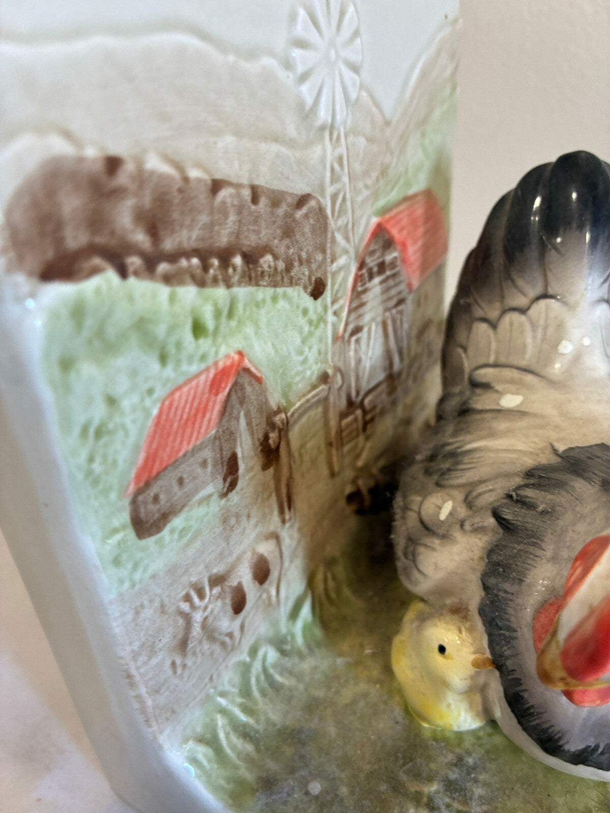 Vintage Otagiri Ceramic Hen Bookend | Hand-Painted Farmhouse Scene Chicken