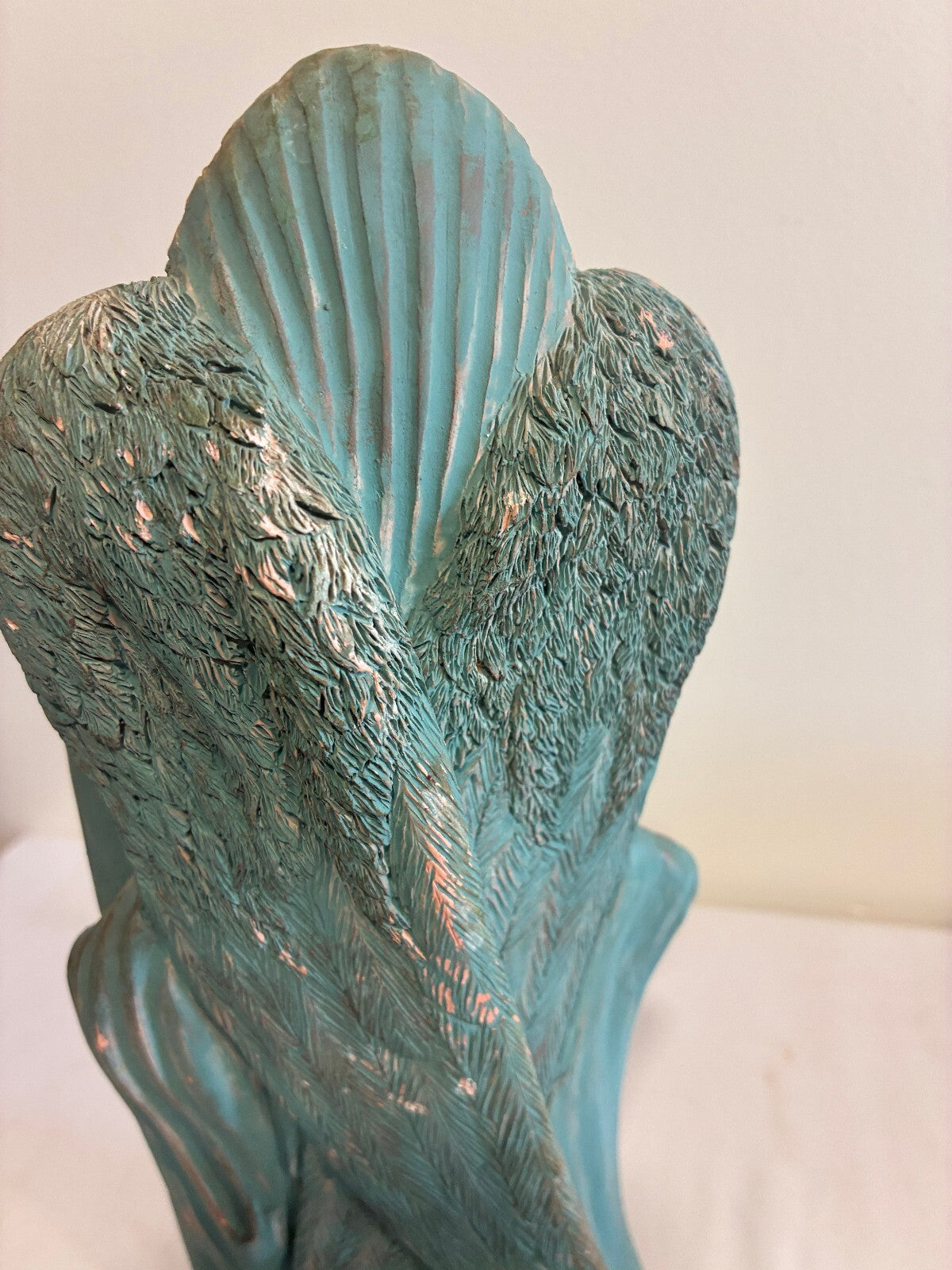 Vintage Terracotta Angel Candle Holder, Verdigris Patina Winged Figure Sculpture