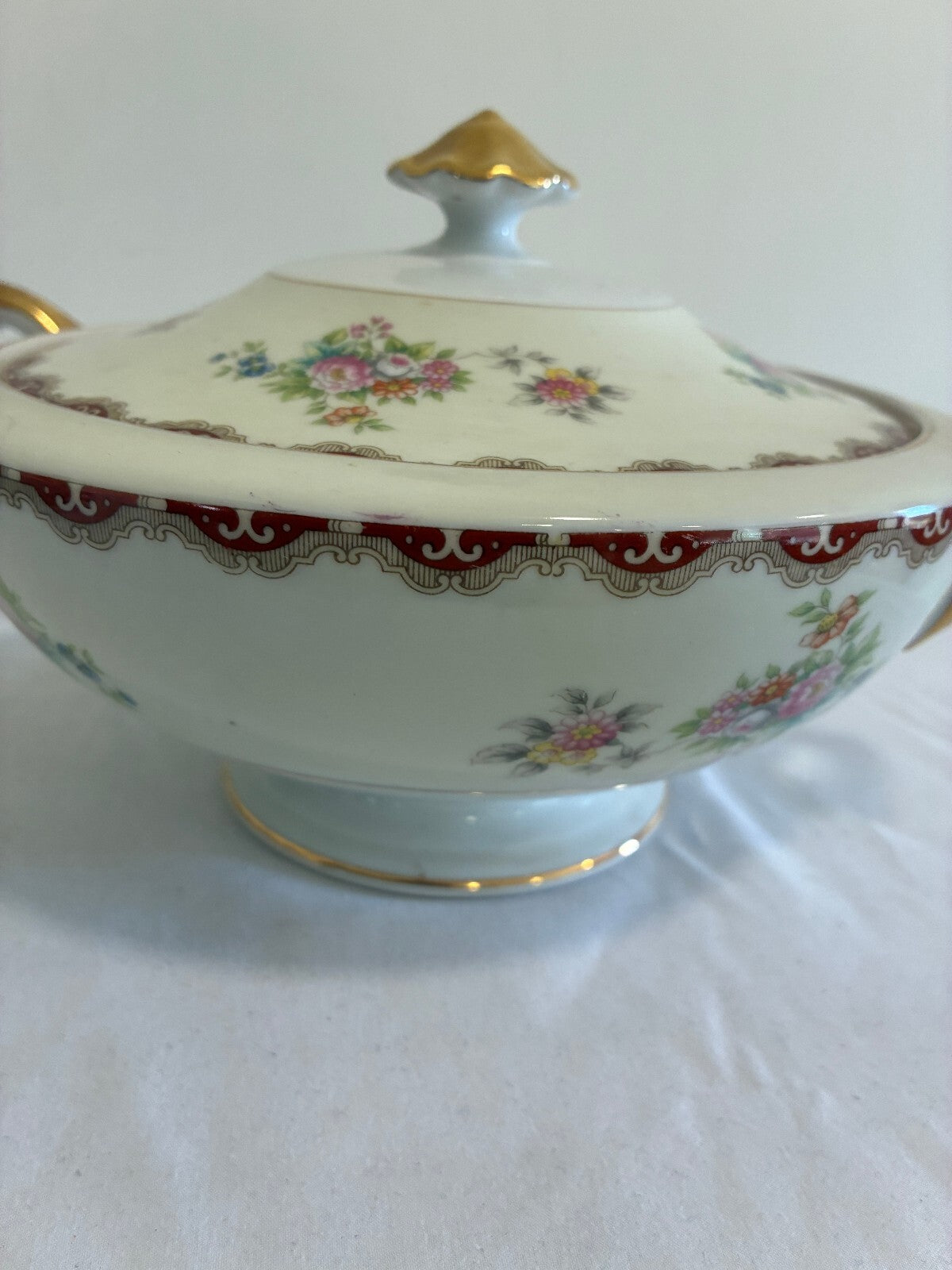 Vintage Meito China Celestine Covered Dish, Serving Tureen with Gold Handles