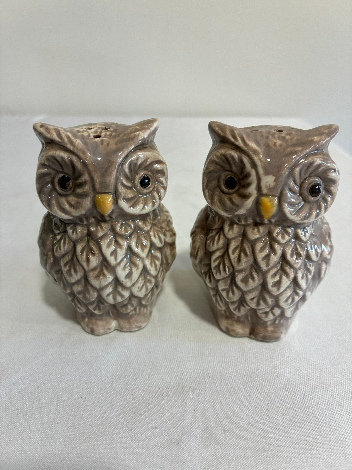 Vintage Ceramic Owl Salt and Pepper Shakers, Rustic Farmhouse
