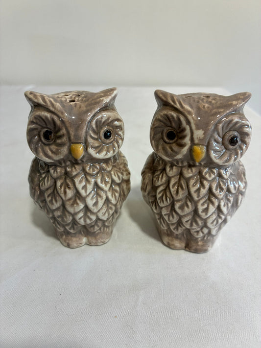 Vintage Ceramic Owl Salt and Pepper Shakers, Rustic Farmhouse