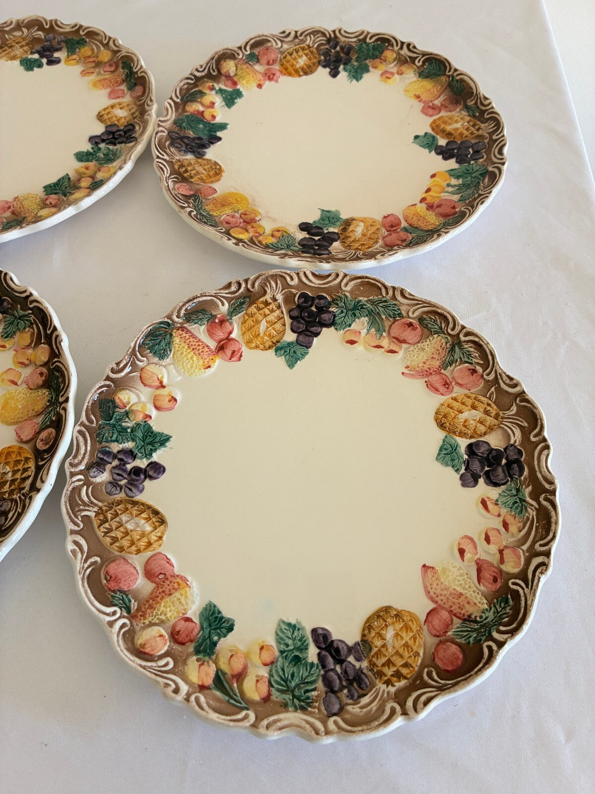 Vintage Lefton Majolica Style Fruit Border Plates, Set of 6 | Japan