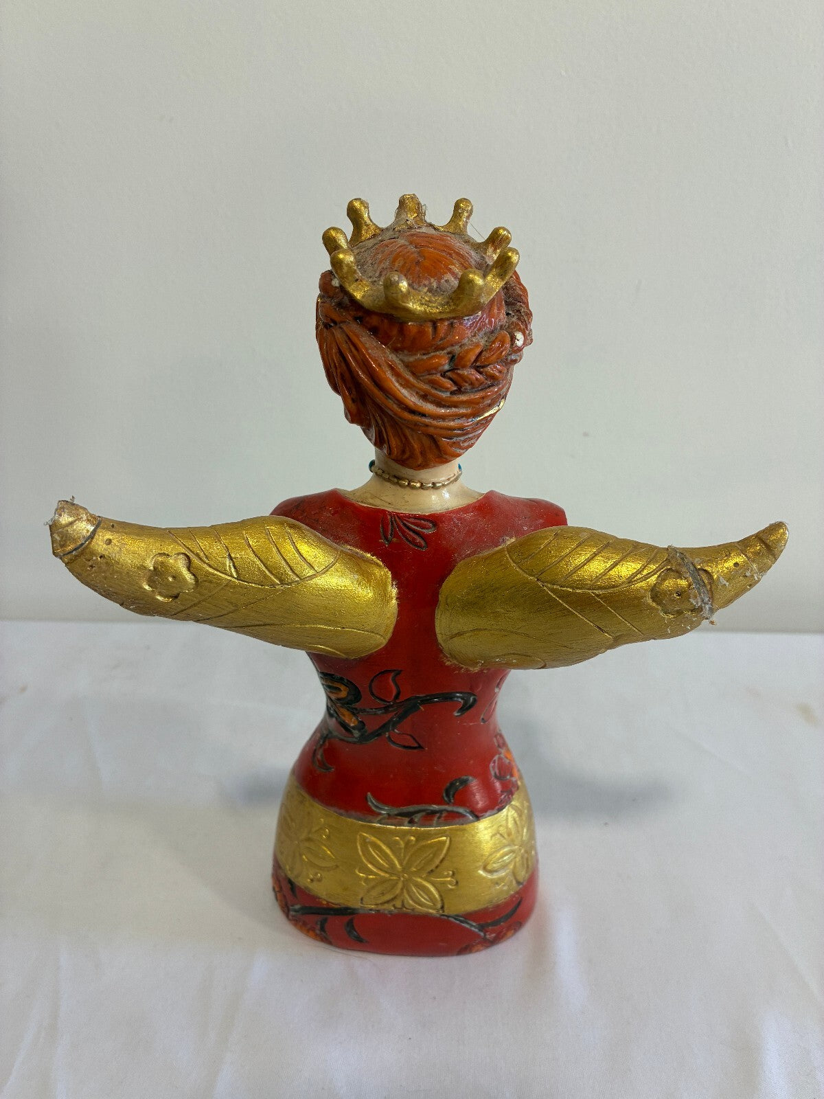 Vintage Angel Figurine Bust with Crown Wings Folk Art Style