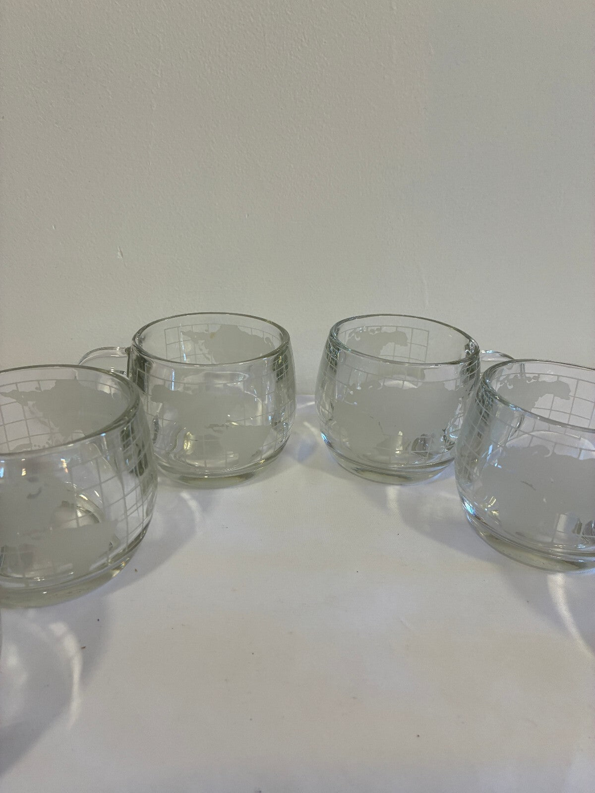 Vintage 1970s Nestle World Map Glass Mugs Set of 6 | Etched Map Coffee Cups