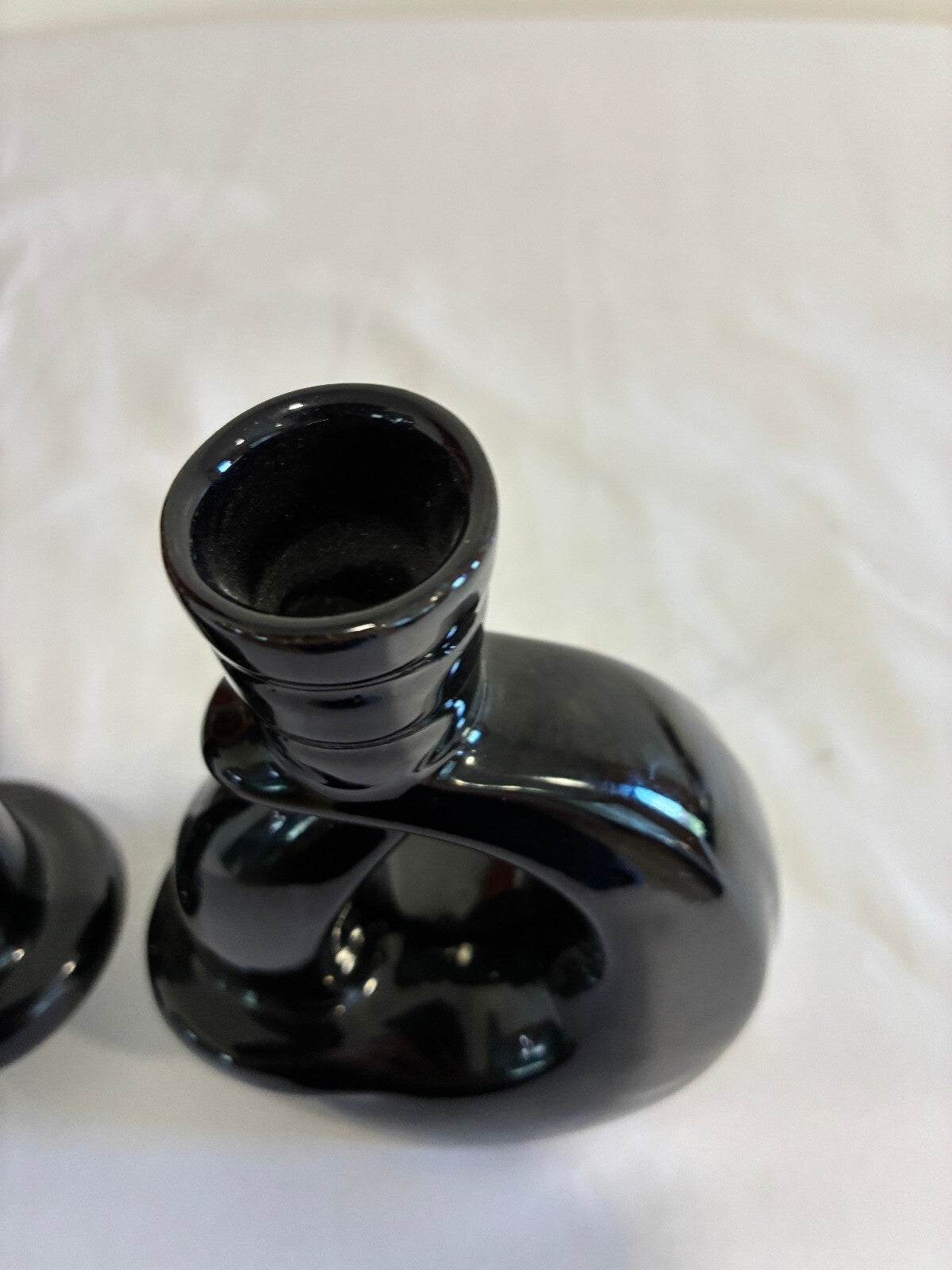 Vintage Frankoma Black Ceramic Vase Pair Modern Loop Design