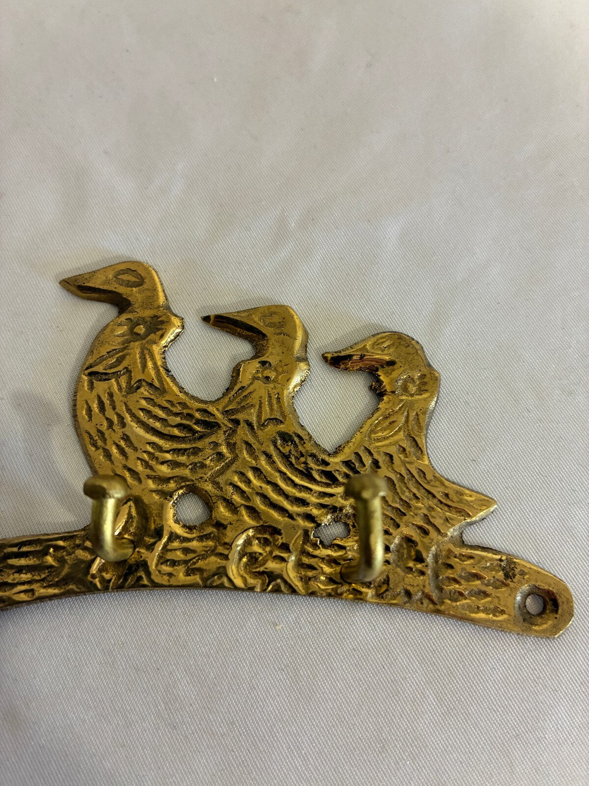 Vintage Brass Three Ducks Wall Hook, Double Key Hook Rack, Farmhouse Cottage
