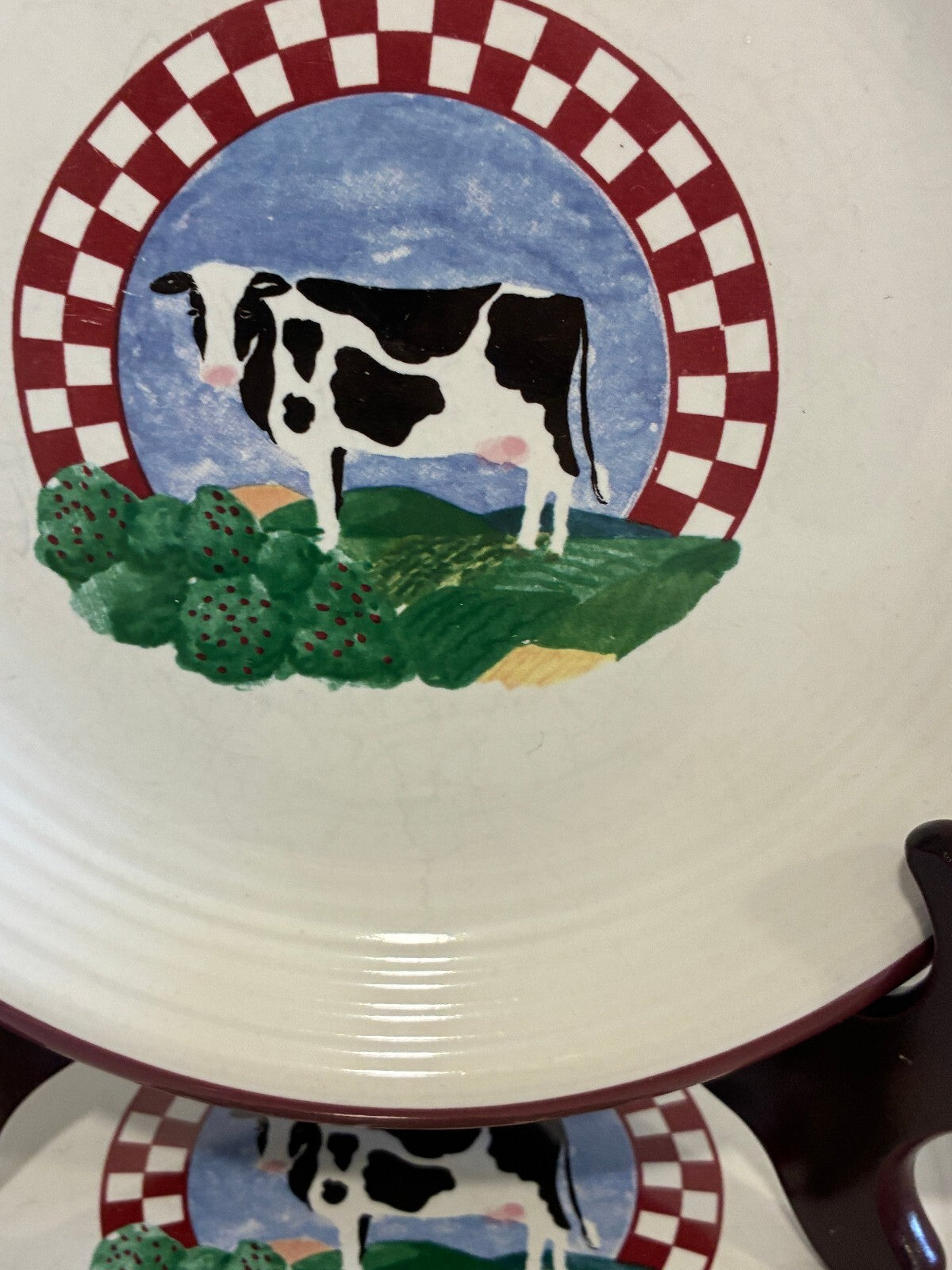 Vintage Fannie's Farm Cow Salad Plates, Set of 2, Century Stoneware