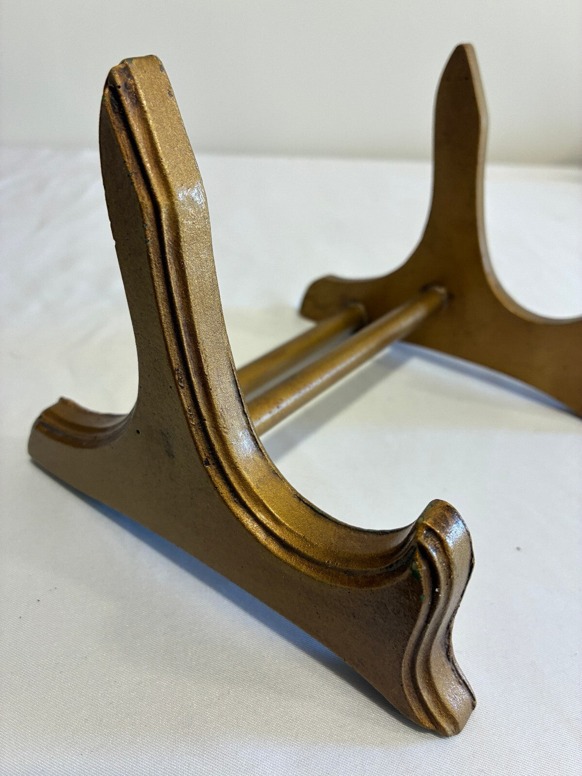 Vintage Gold Painted Wood Plate Stand Easel Display Holder