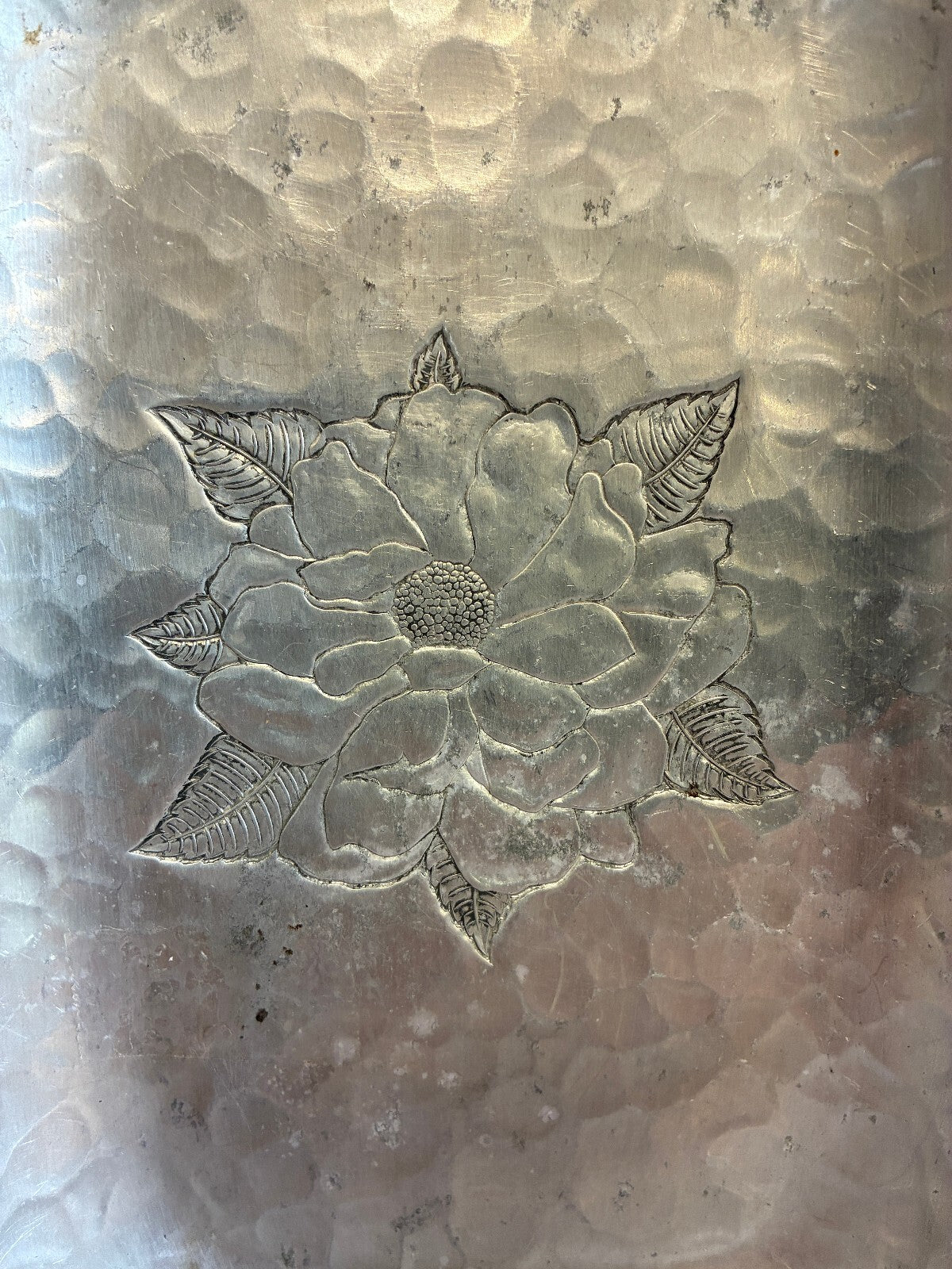 Vintage Farberware Wrought Aluminum Tray | Etched Flower Hammered Serving Dish