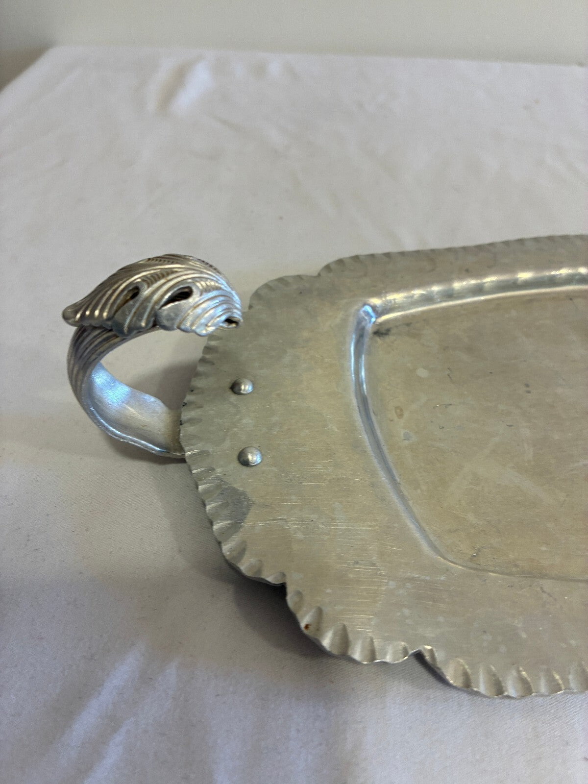 Vintage Hand Wrought Aluminum Tray with Leaf Handle by Continental Silverlook