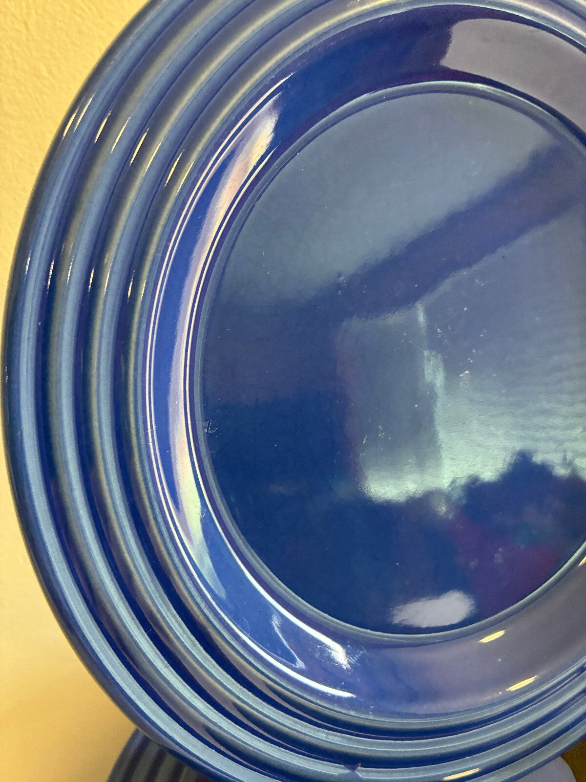 Vintage Emile Henry France Cobalt Blue Salad Plates Set of 11 | Ribbed Stoneware
