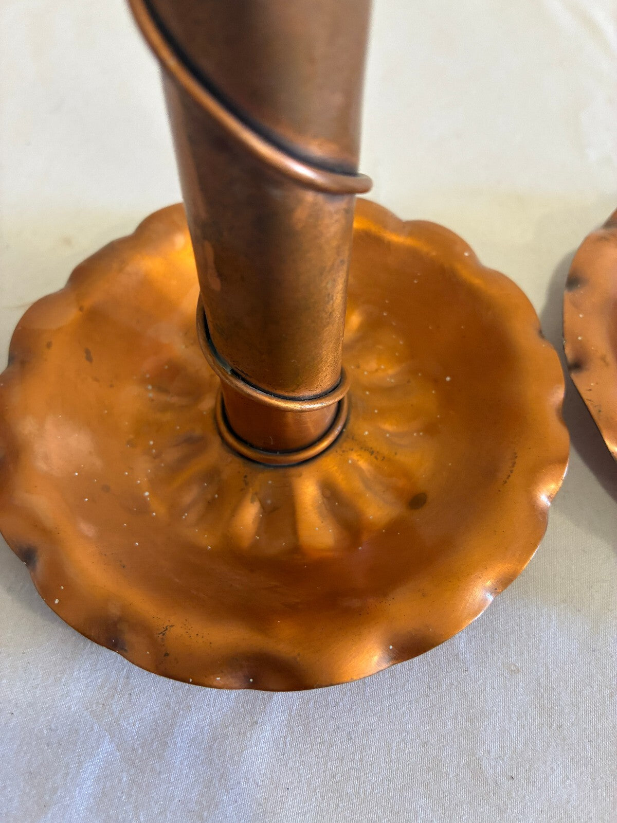 Vintage Gregorian Handmade Copper Candlestick Holders Pair | Twisted Wire Design