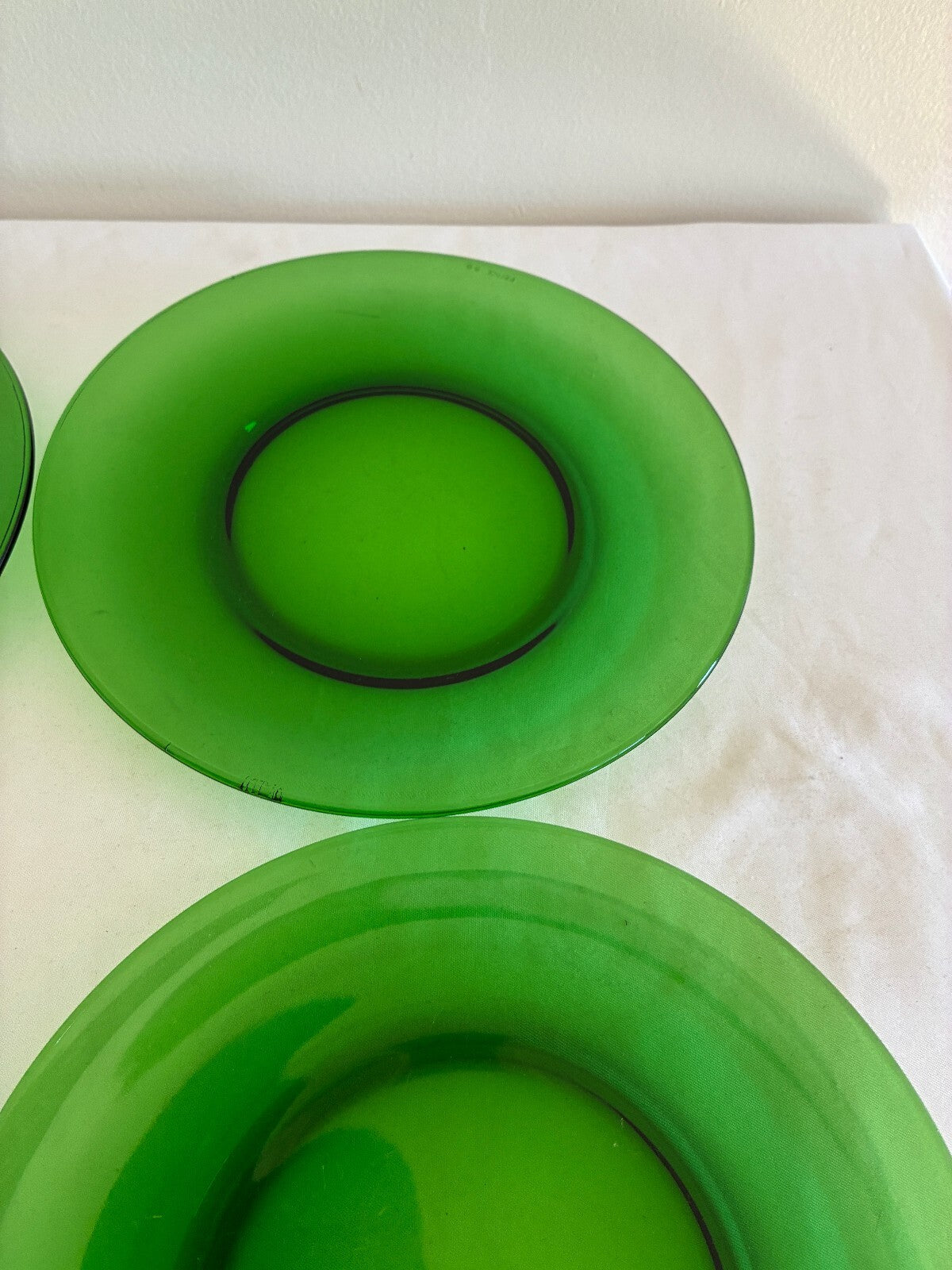 Vintage Set of 4 Green Glass Plates, Vereco France, Emerald Salad Dessert Plate