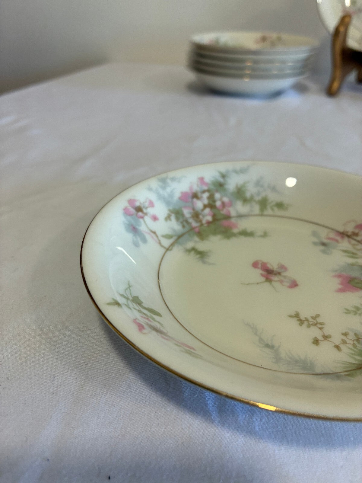Midcentury Theodore Haviland NY Apple Blossom Bowls Gold Trim, Set of 7