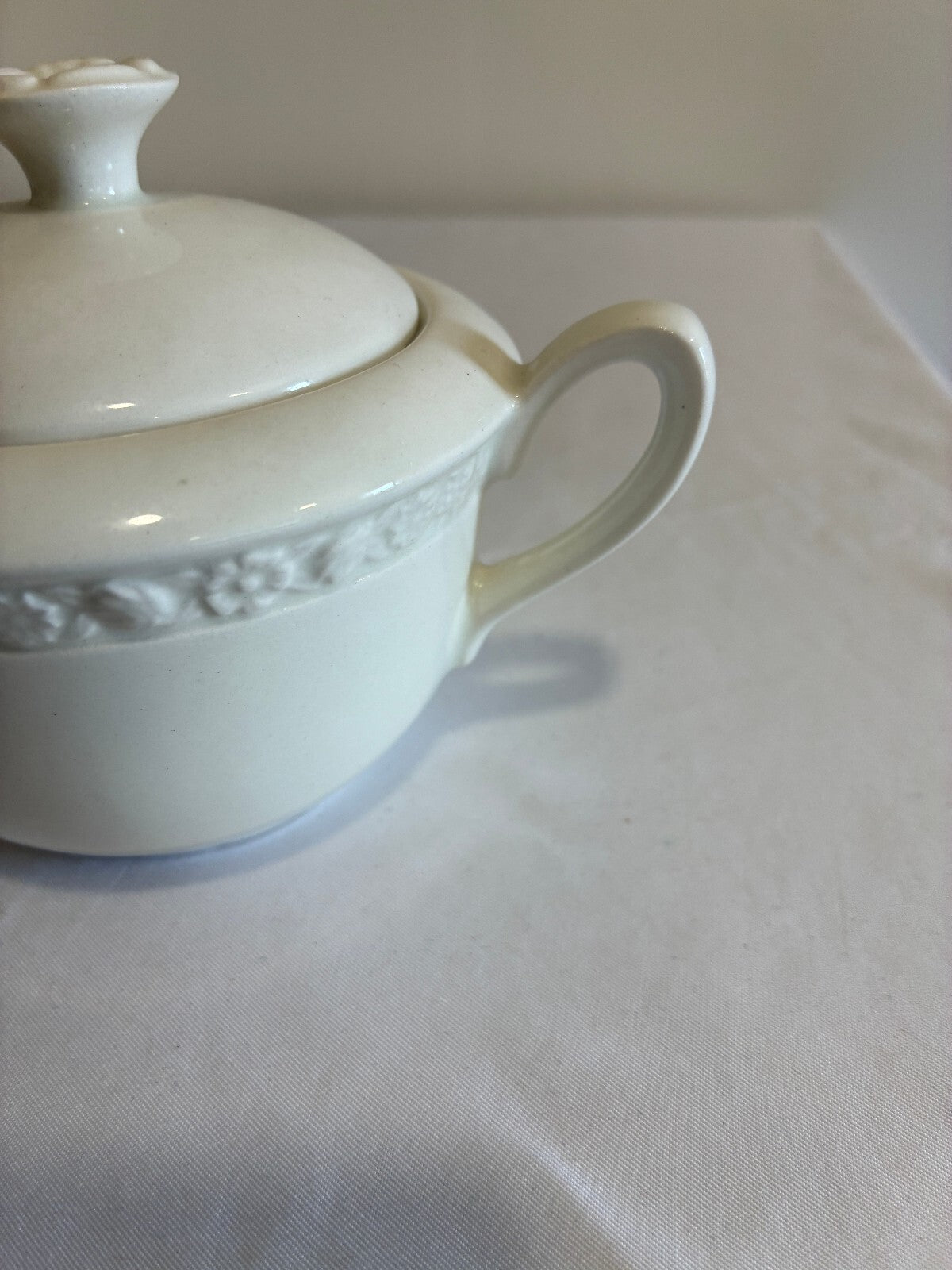 Vintage Wedgwood Embossed Floral Covered Sugar Bowl, English Ironstone