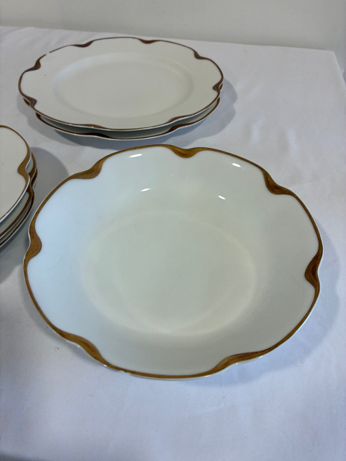 Vintage Haviland Limoges France Porcelain Plates and Bowl, Set of 6 Gold Rims