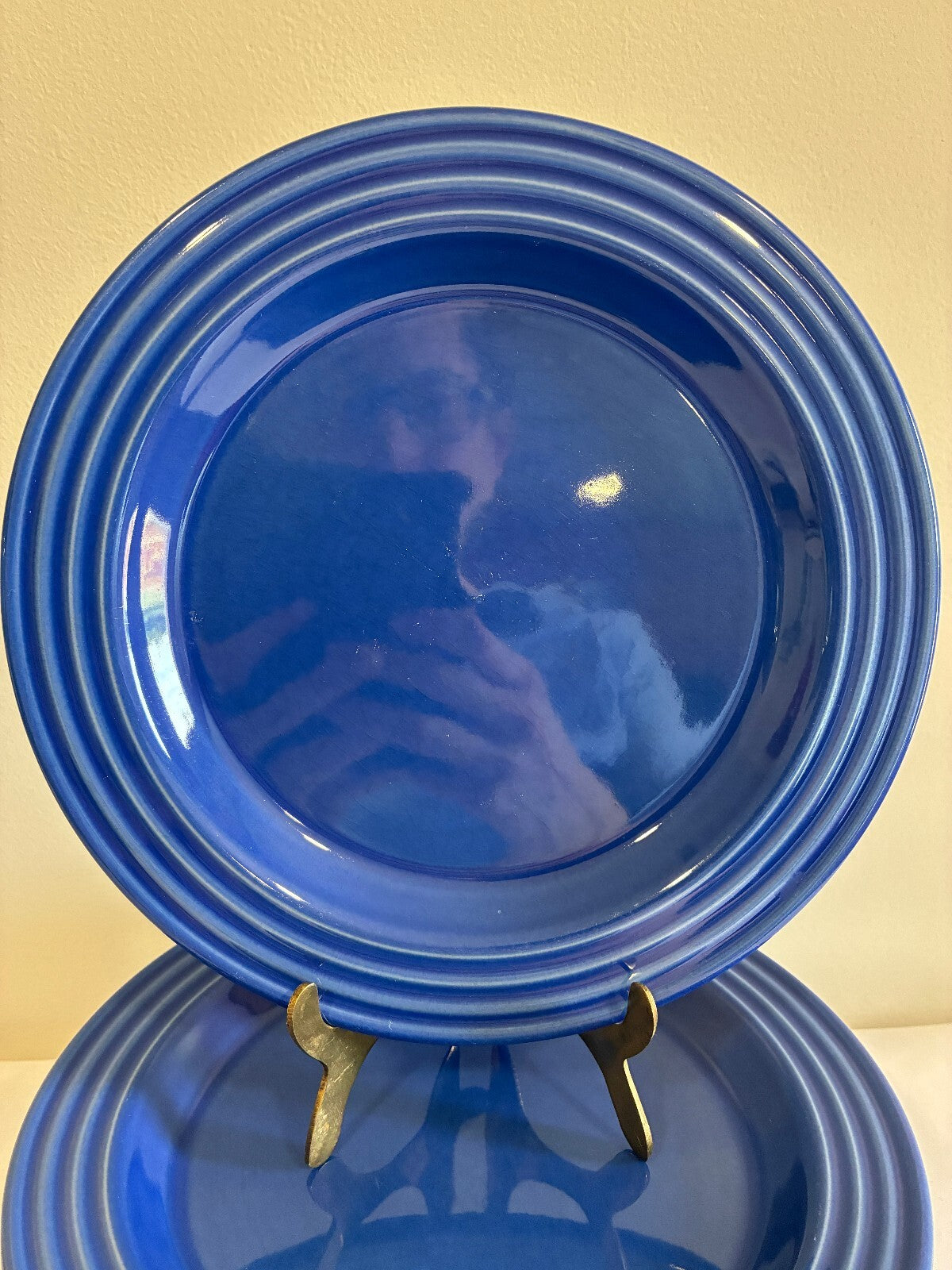 Vintage Emile Henry France Cobalt Blue Salad Plates Set of 11 | Ribbed Stoneware