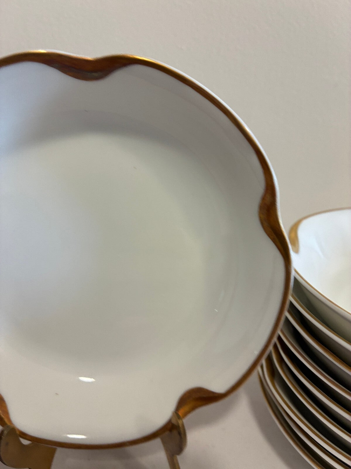 Antique Haviland Limoges Gold Rim Bowls Set of 10 | Scalloped French Porcelain