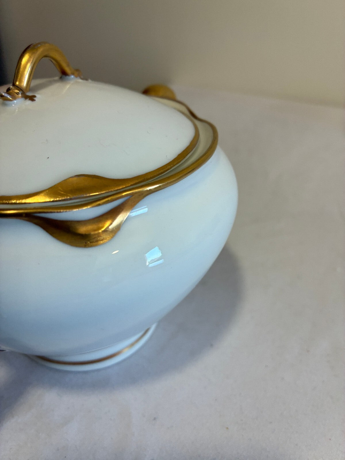 Antique Haviland & Co Limoges Covered Sugar Bowl | Gold Handle French Porcelain