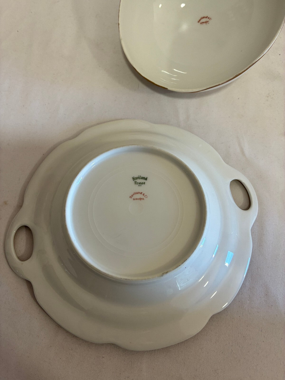 Antique Haviland & Co Limoges Domed Butter Dish | Gold Gilt Handles, France