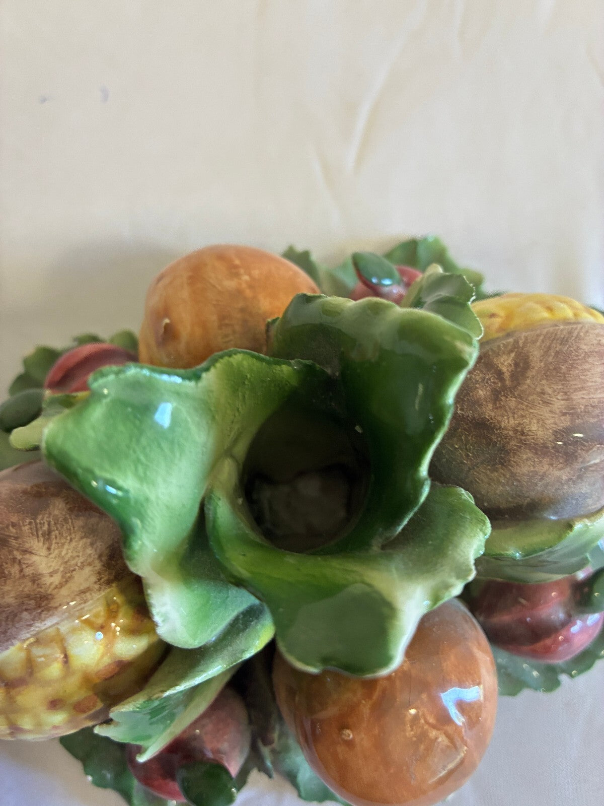 Vintage Capodimonte Italian Porcelain Fruit Taper Candle Holder | Hand Painted Fruit & Leaves | Made in Italy Centerpiece