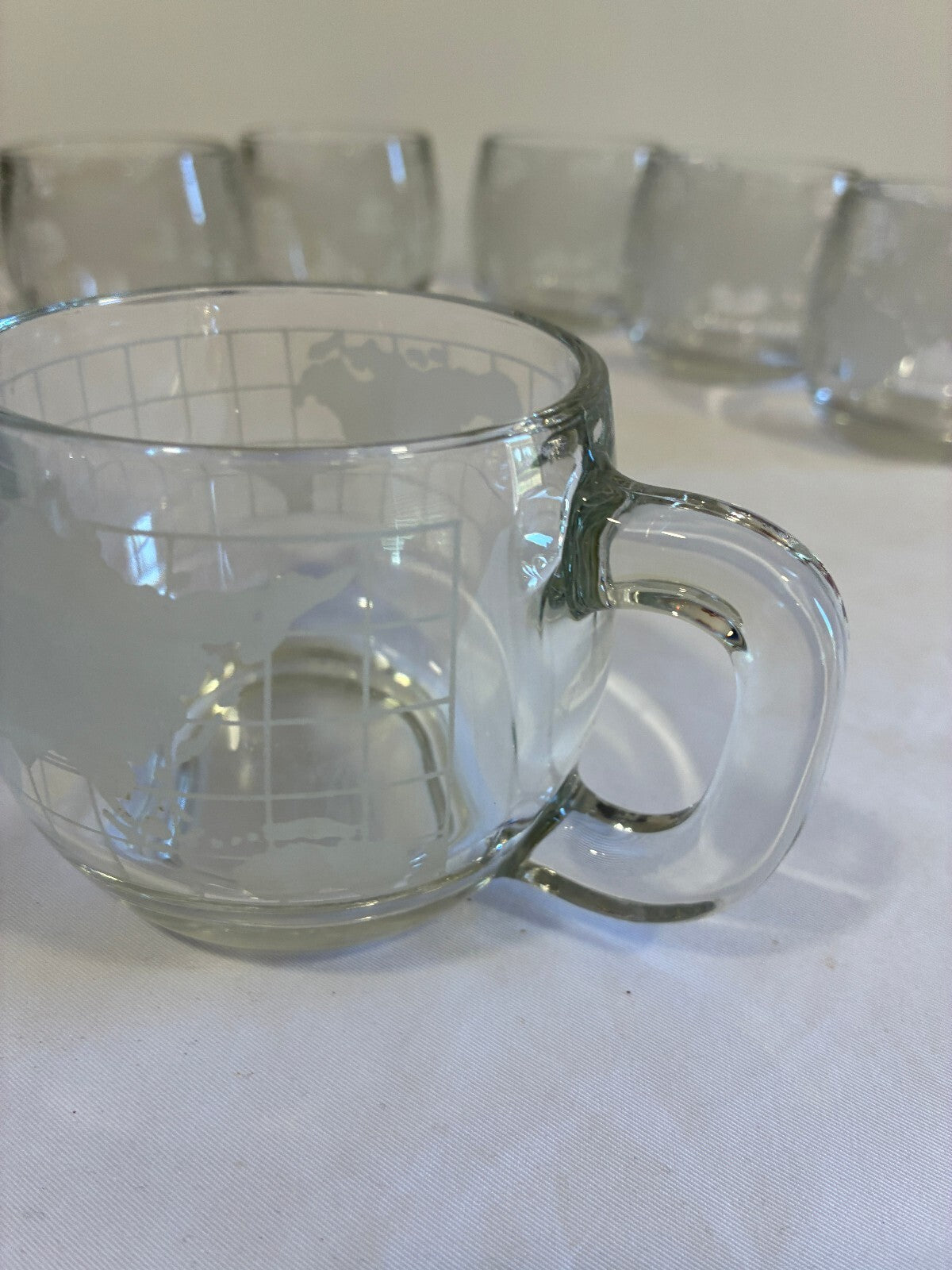 Vintage 1970s Nestle World Map Glass Mugs Set of 6 | Etched Map Coffee Cups