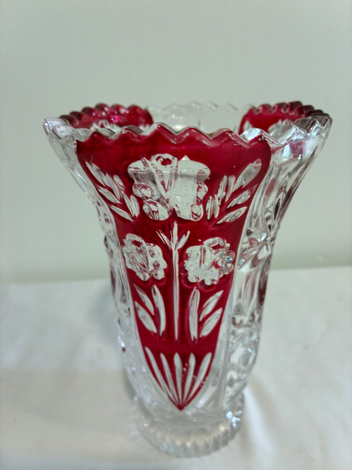 Vintage 5th Avenue Crystal Rosalina Ruby Red Cut Vase | Bohemian Cranberry Flashed Crystal Flower Vase | Vintage Finds