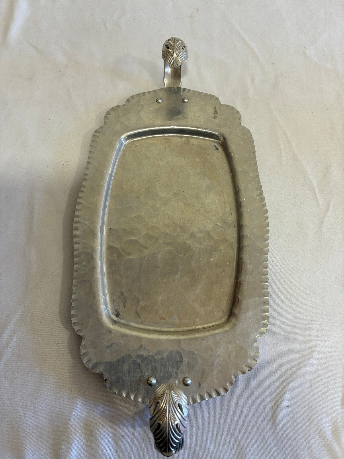 Vintage Hand Wrought Aluminum Tray with Leaf Handle by Continental Silverlook