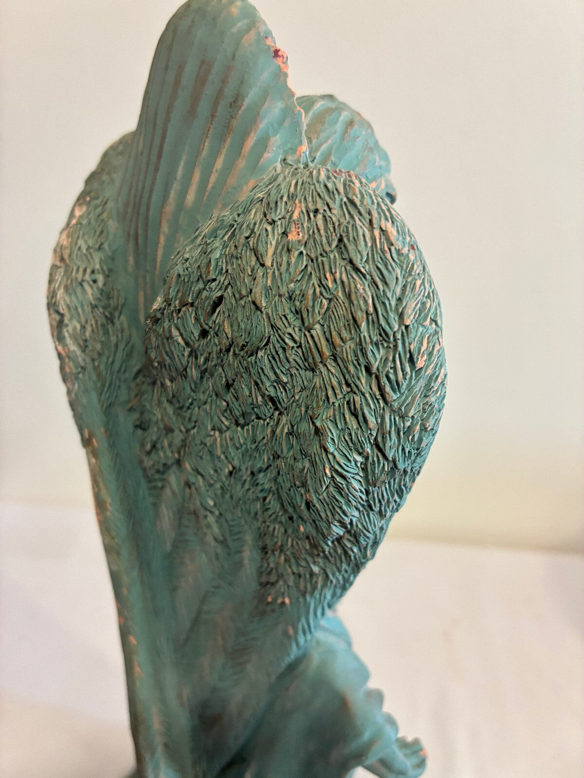 Vintage Terracotta Angel Candle Holder, Verdigris Patina Winged Figure Sculpture