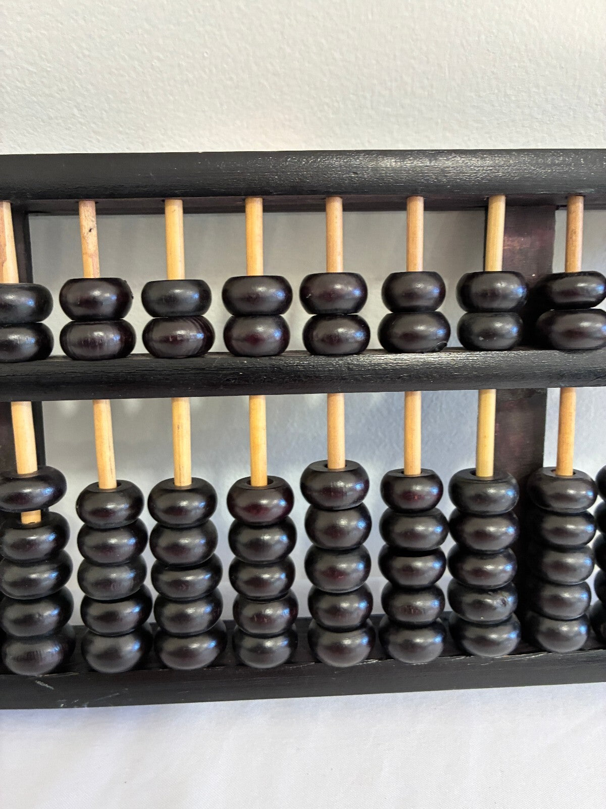Vintage Asian Wood Abacus, Black with Metal, 13-Rod Counting Frame, Black Beads
