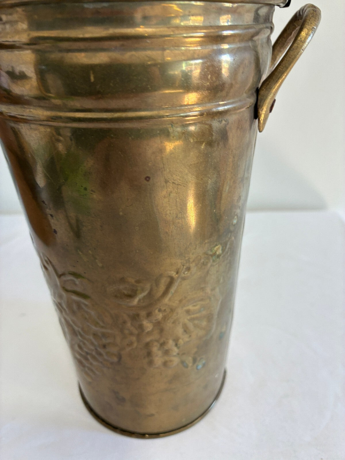 Vintage Hosley Solid Brass Grapevine Vase with Handles | Embossed Flower Bucket