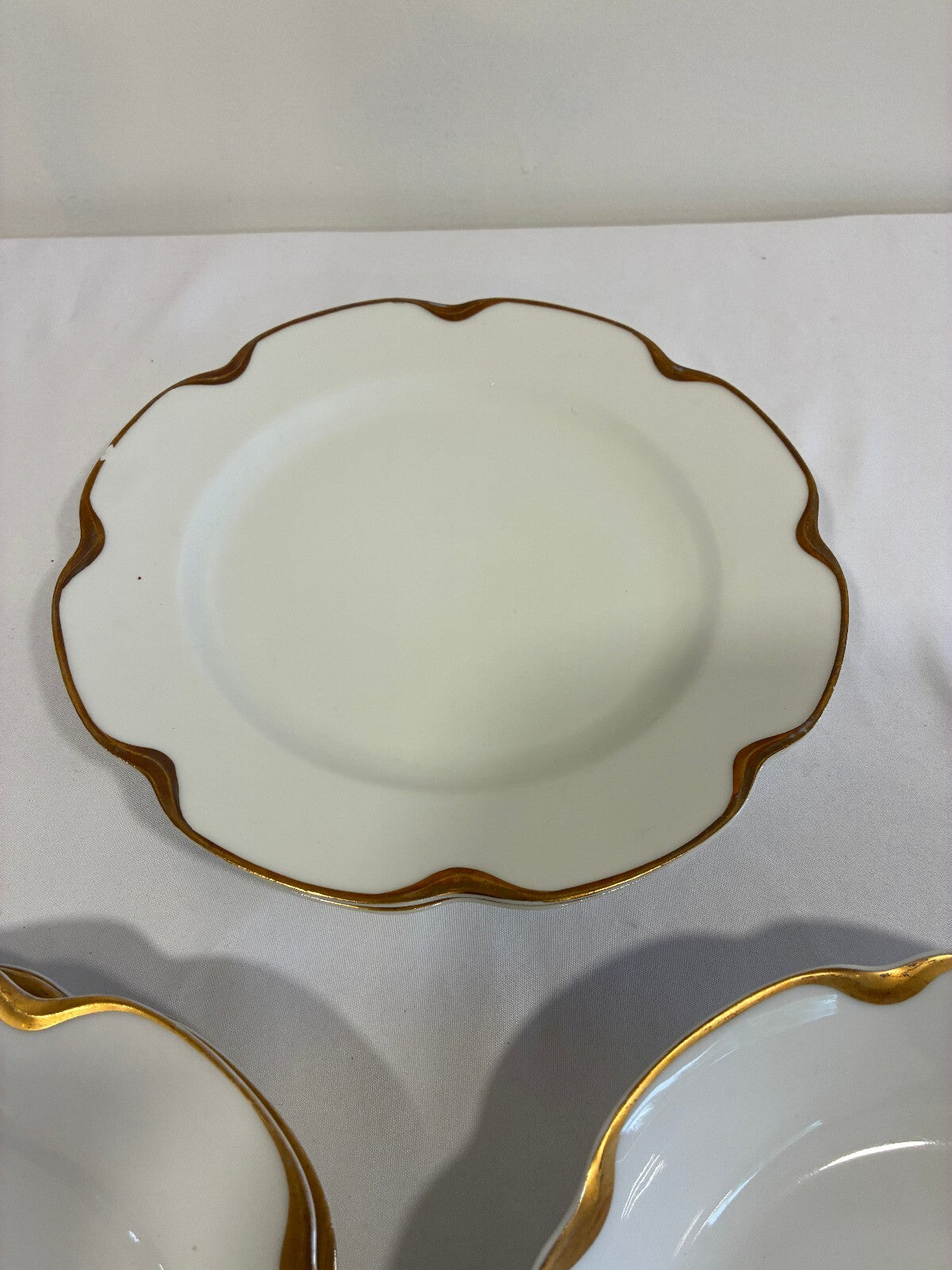 Vintage Haviland Limoges France Porcelain Plates and Bowl, Set of 6 Gold Rims