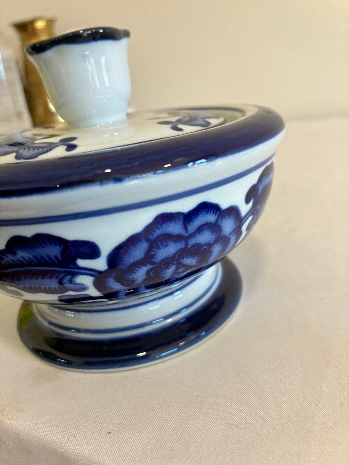 Vintage The Bombay Company Blue and White Lidded Dish, Chinoiserie Trinket Bowl
