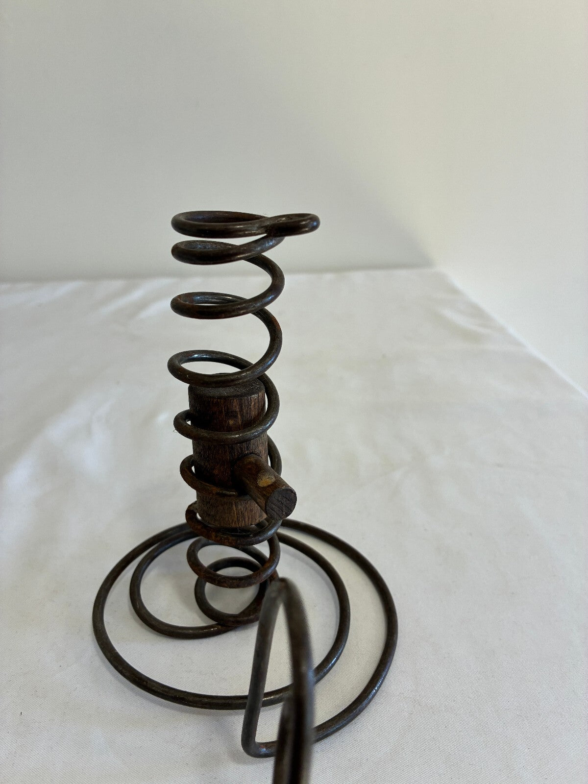 Vintage Spiral Courting Candle Holder, Iron and Wood Adjustable Candlestick