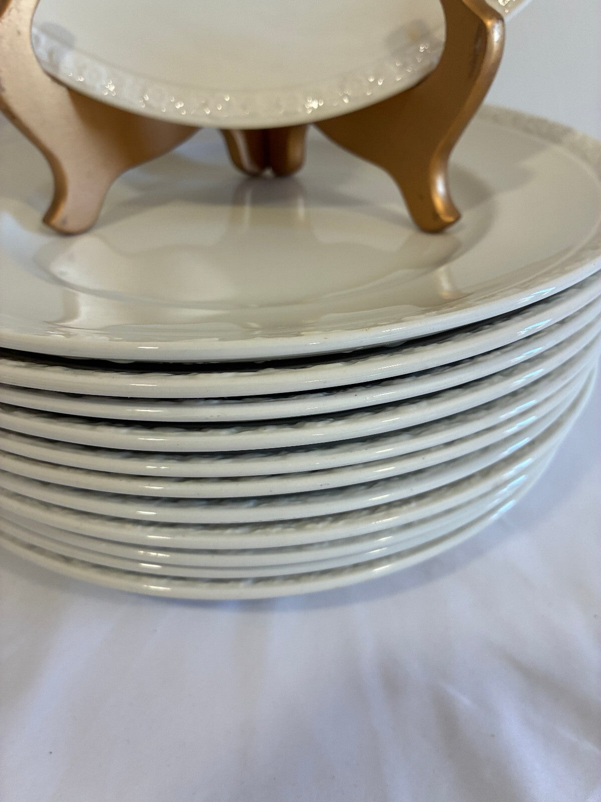 Vintage Wedgwood White English Ironstone Dinner Plates Set of 10, Embossed Edges