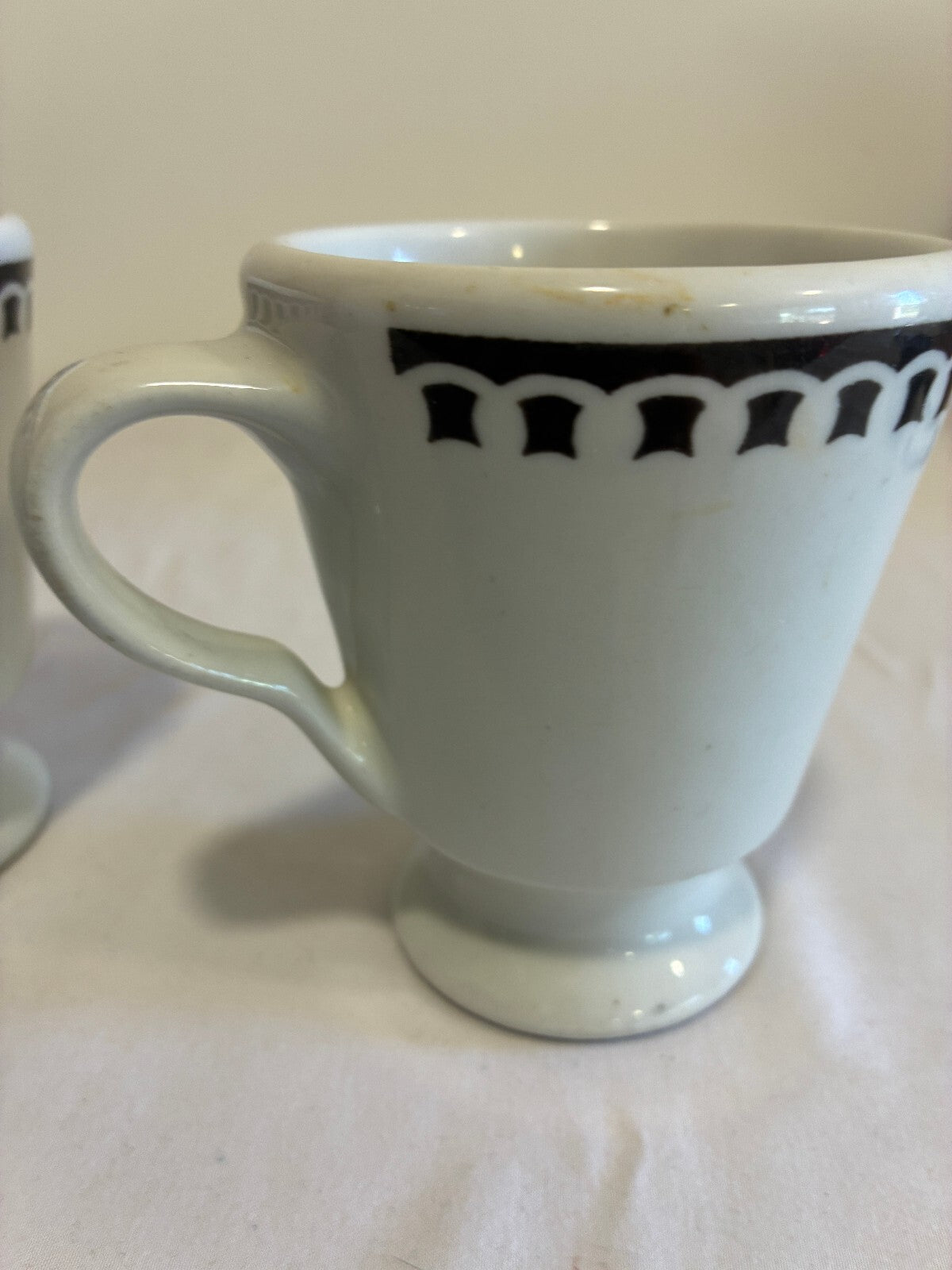 Vintage Sterling China Black Rimmed Pedestal Mugs, Set of 2, Restaurant Ware
