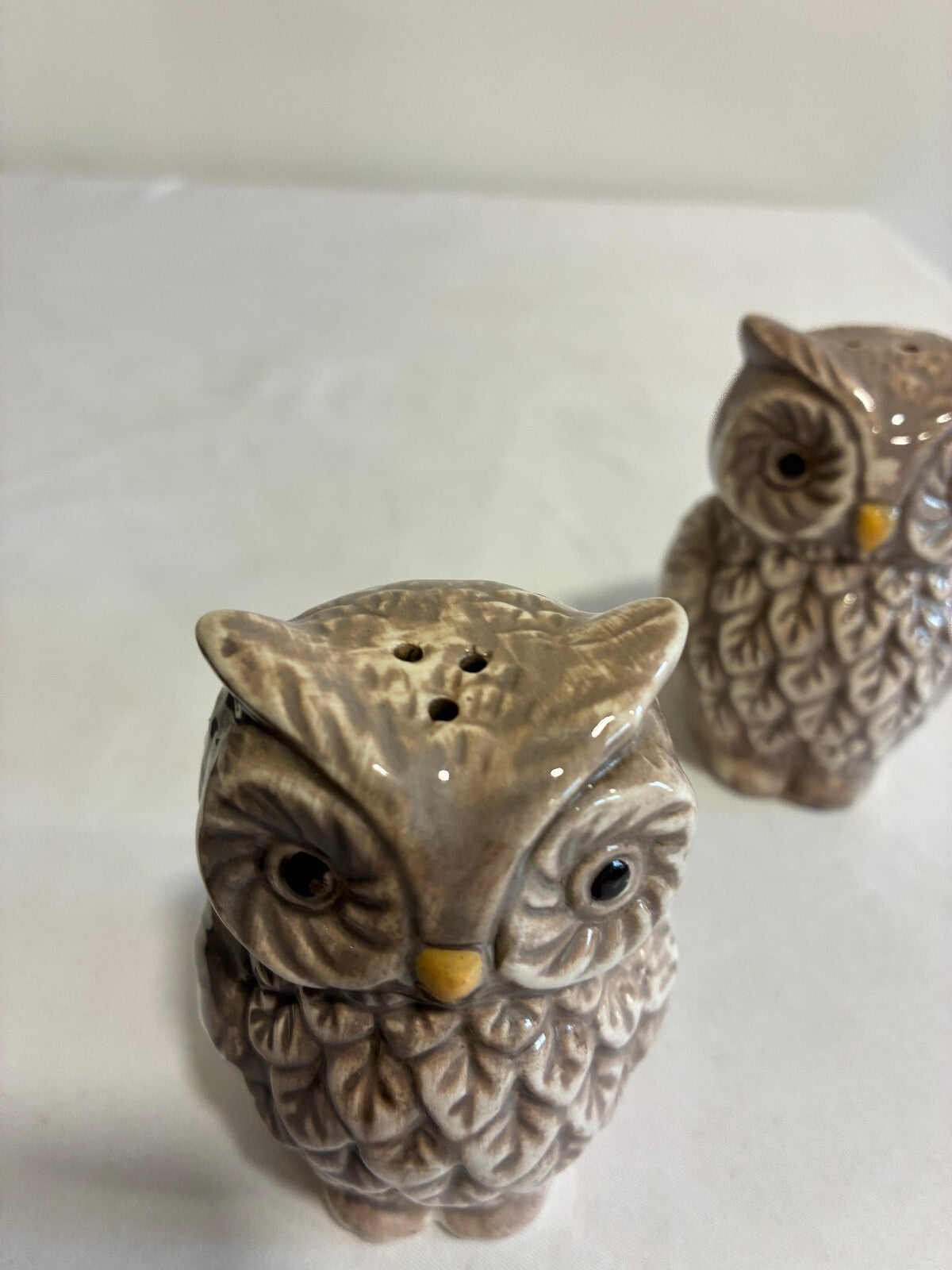 Vintage Ceramic Owl Salt and Pepper Shakers, Rustic Farmhouse