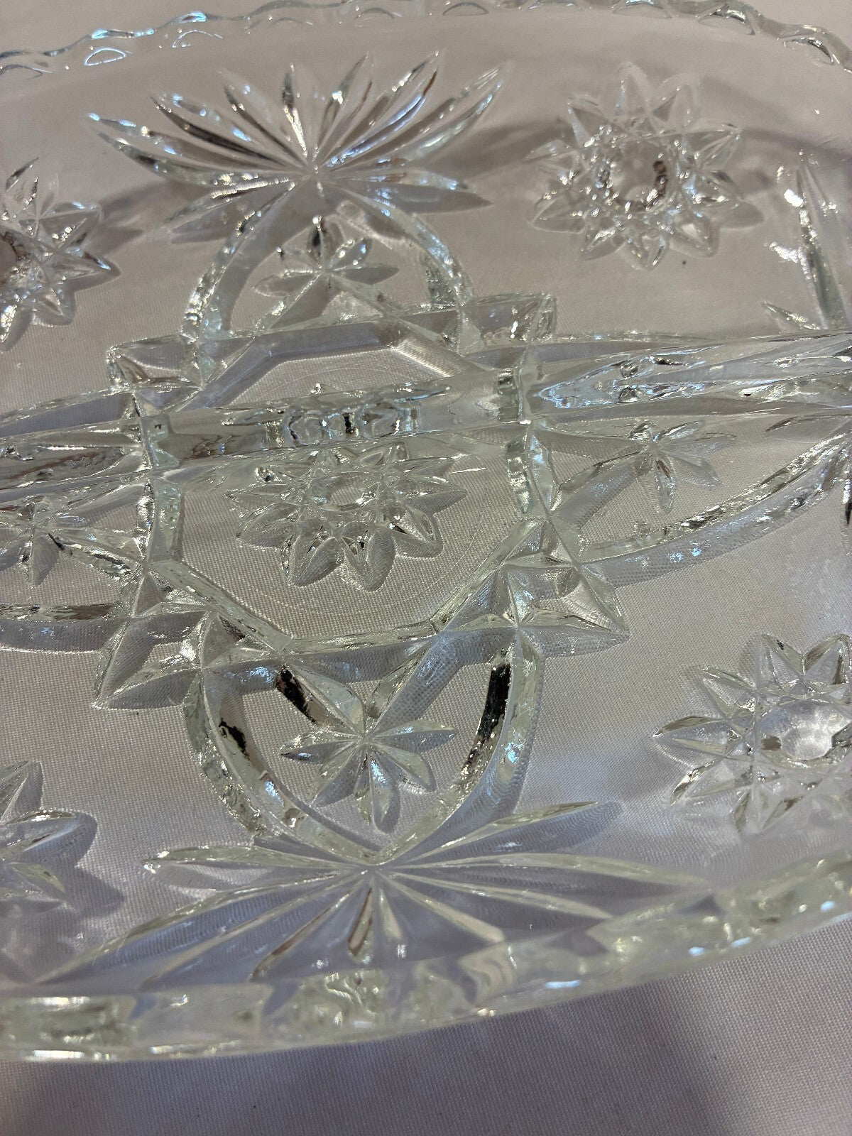 Vintage Anchor Hocking Star of David Oval Relish Dish,Pressed Glass Prescut Tray