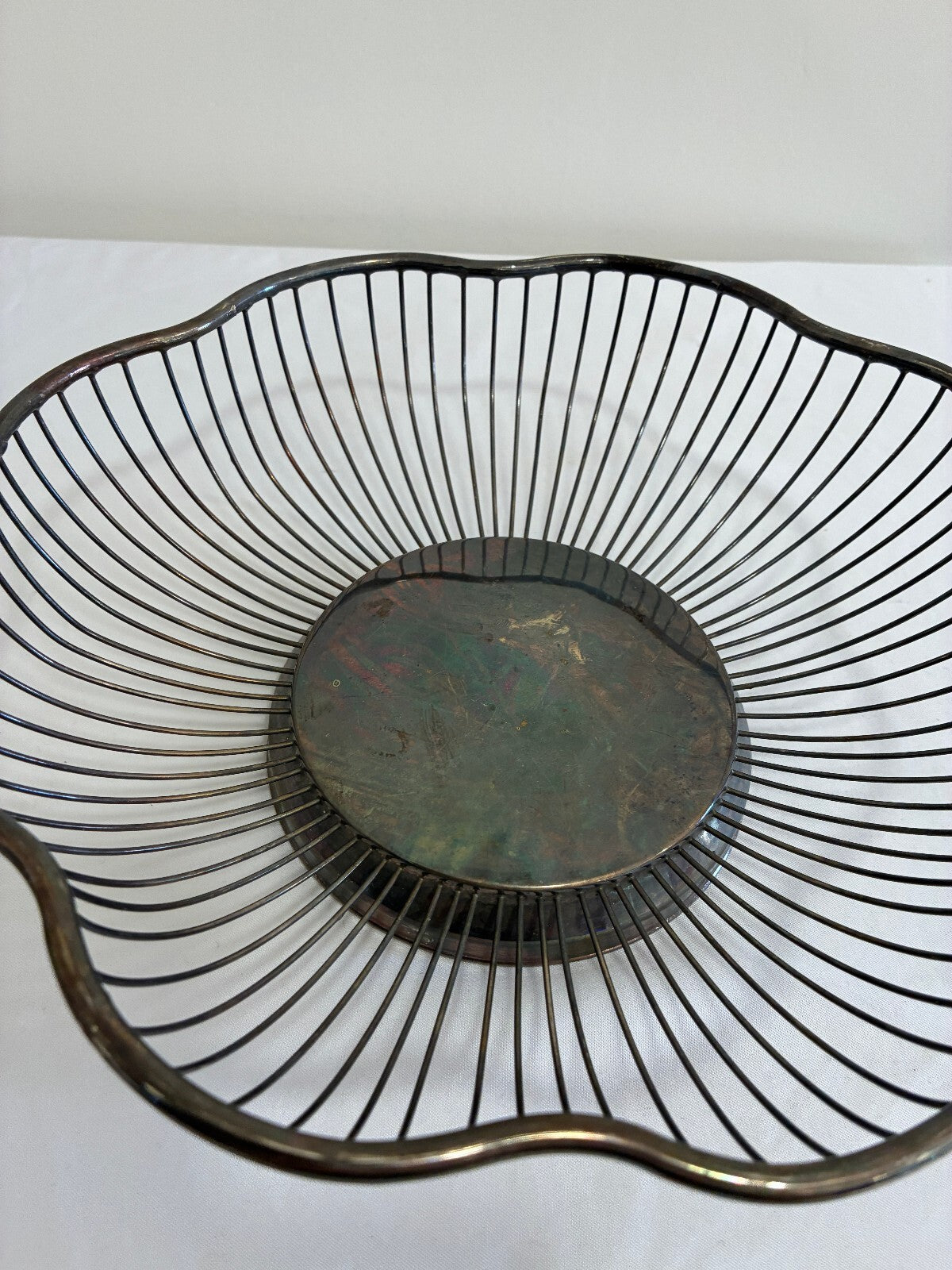 Vintage Silverplate Wire Basket, Scalloped Flower Bowl, Hong Kong