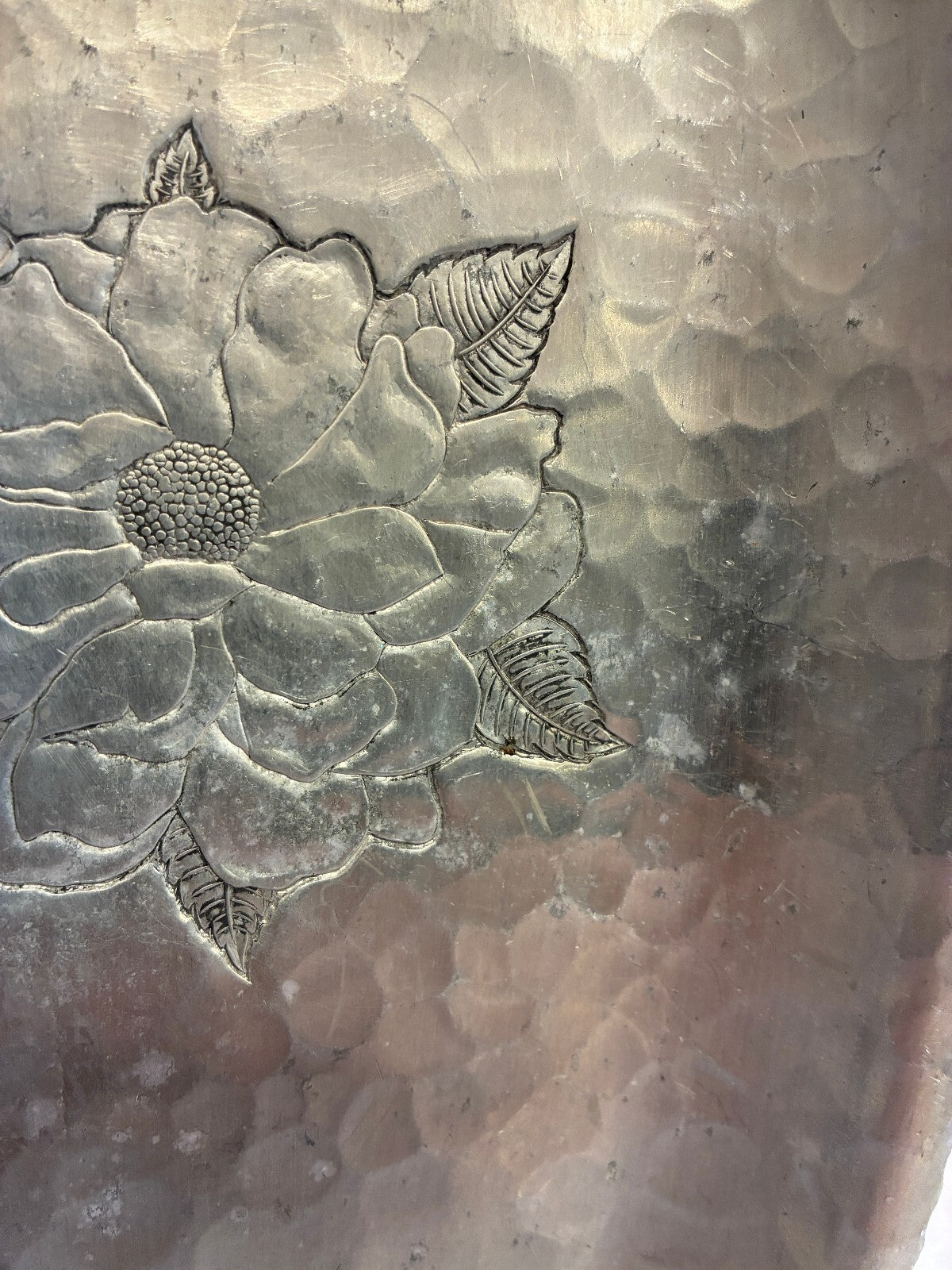 Vintage Farberware Wrought Aluminum Tray | Etched Flower Hammered Serving Dish