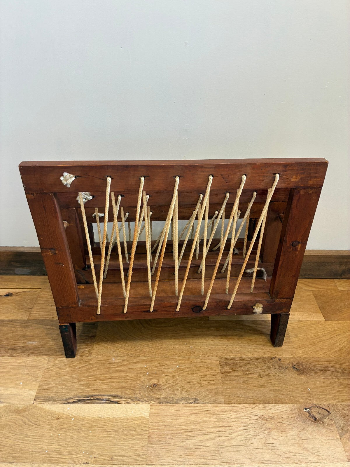 Vintage Wood Magazine Rack, Rope Laced Danish Modern Style, Mid Century Wood