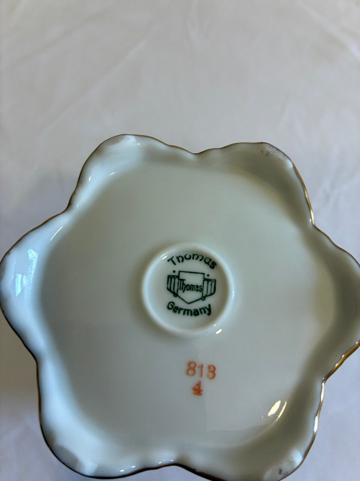 Vintage Thomas Germany Porcelain Creamer | White Gold Trim Fluted Pitcher