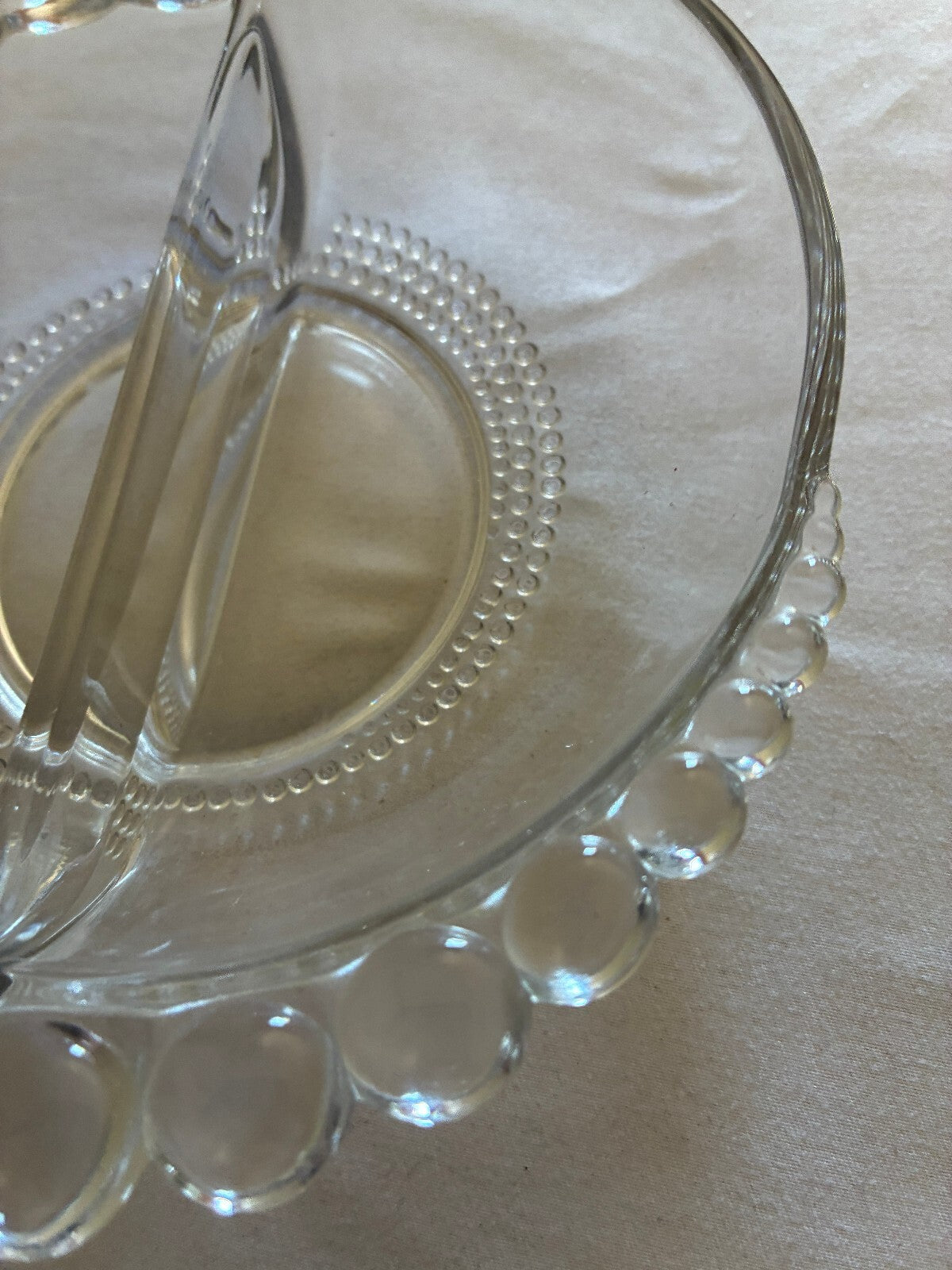 Vintage Duncan Miller Candlewick Divided Relish Dish | Clear Glass Beaded Edge |
