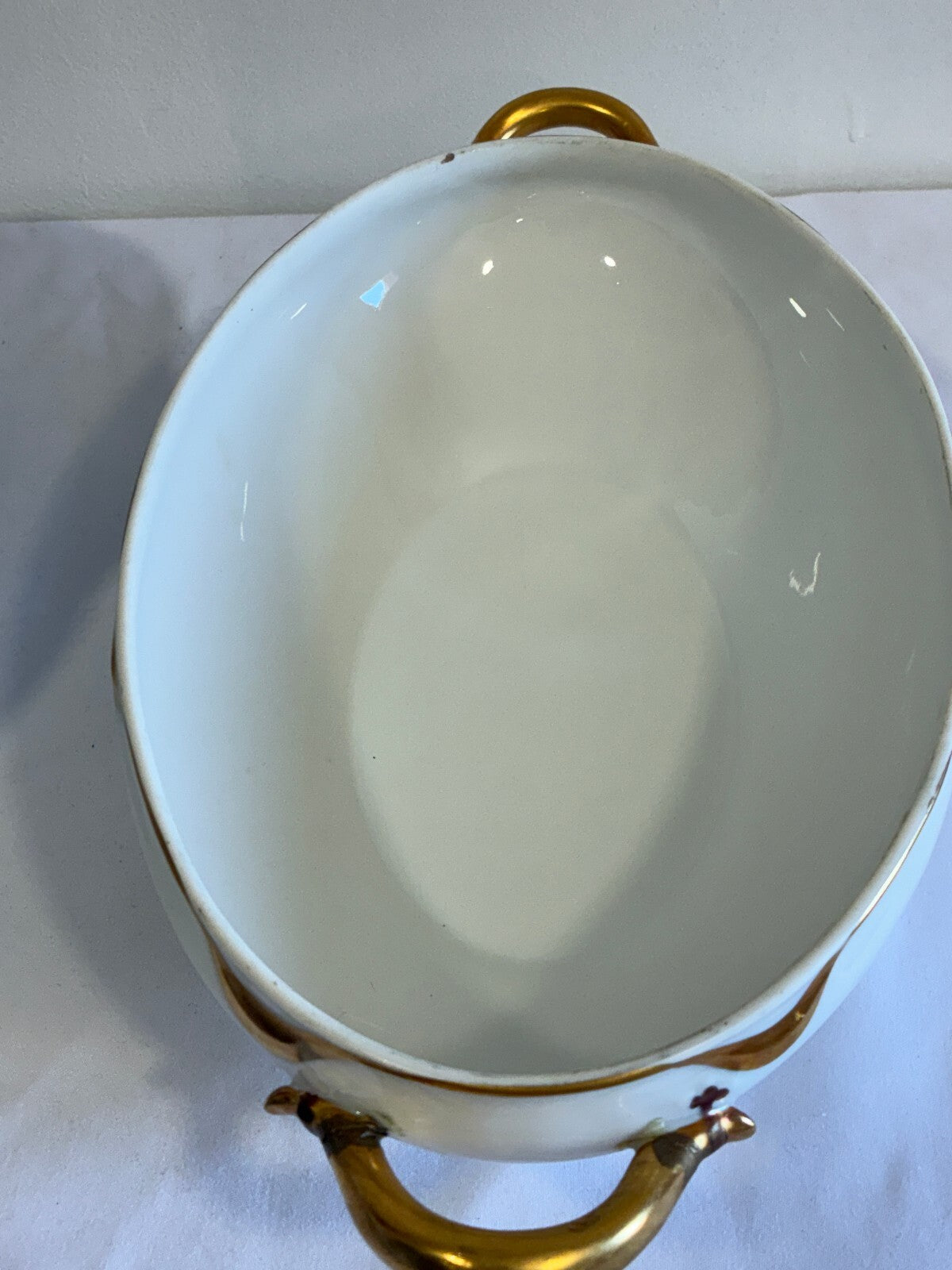 Antique Haviland Limoges Covered Vegetable Tureen, Gold Gilt Rim, France