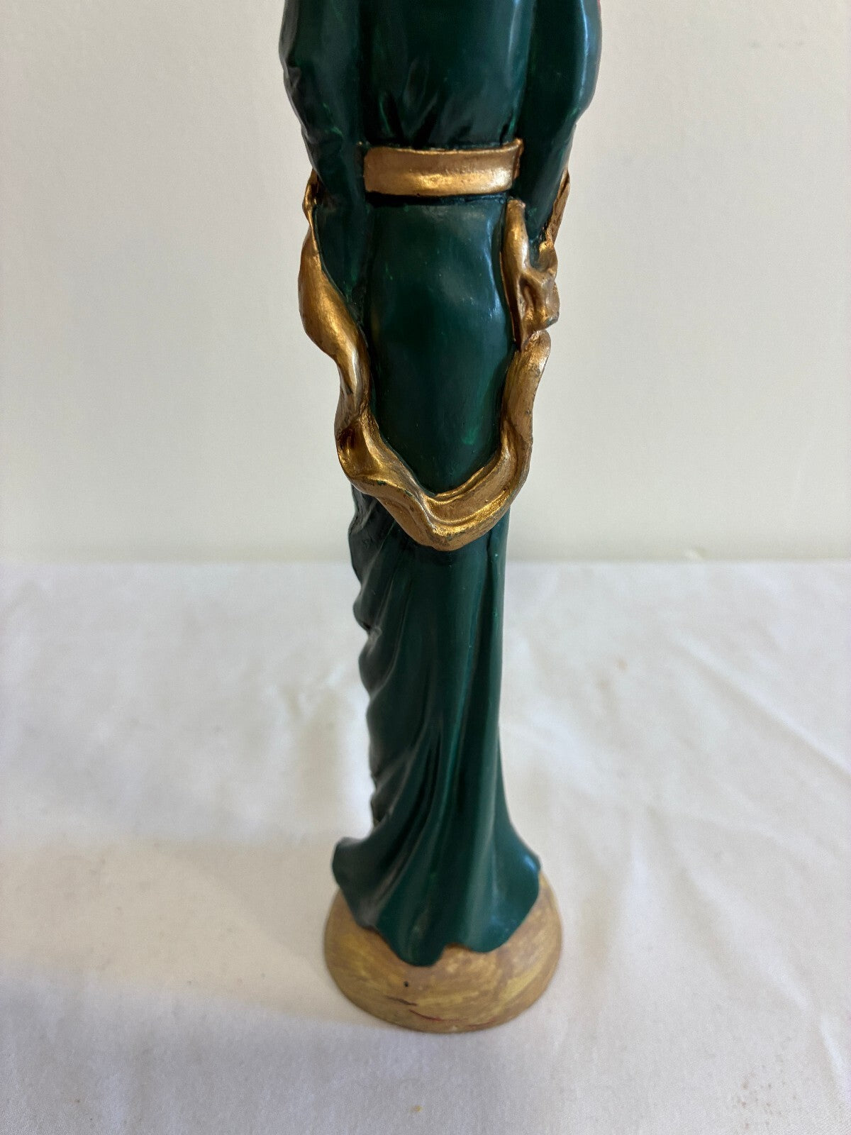 Vintage Carved Angel Figurine with Gold Wings, Painted Statue with Flowers