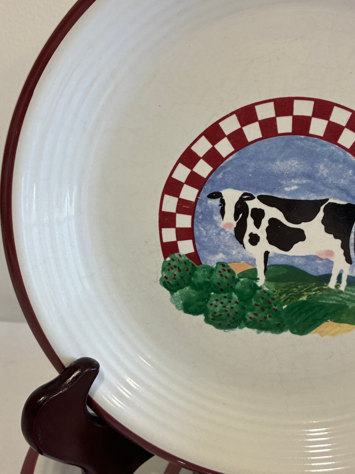 Vintage Fannie's Farm Cow Salad Plates, Set of 2, Century Stoneware
