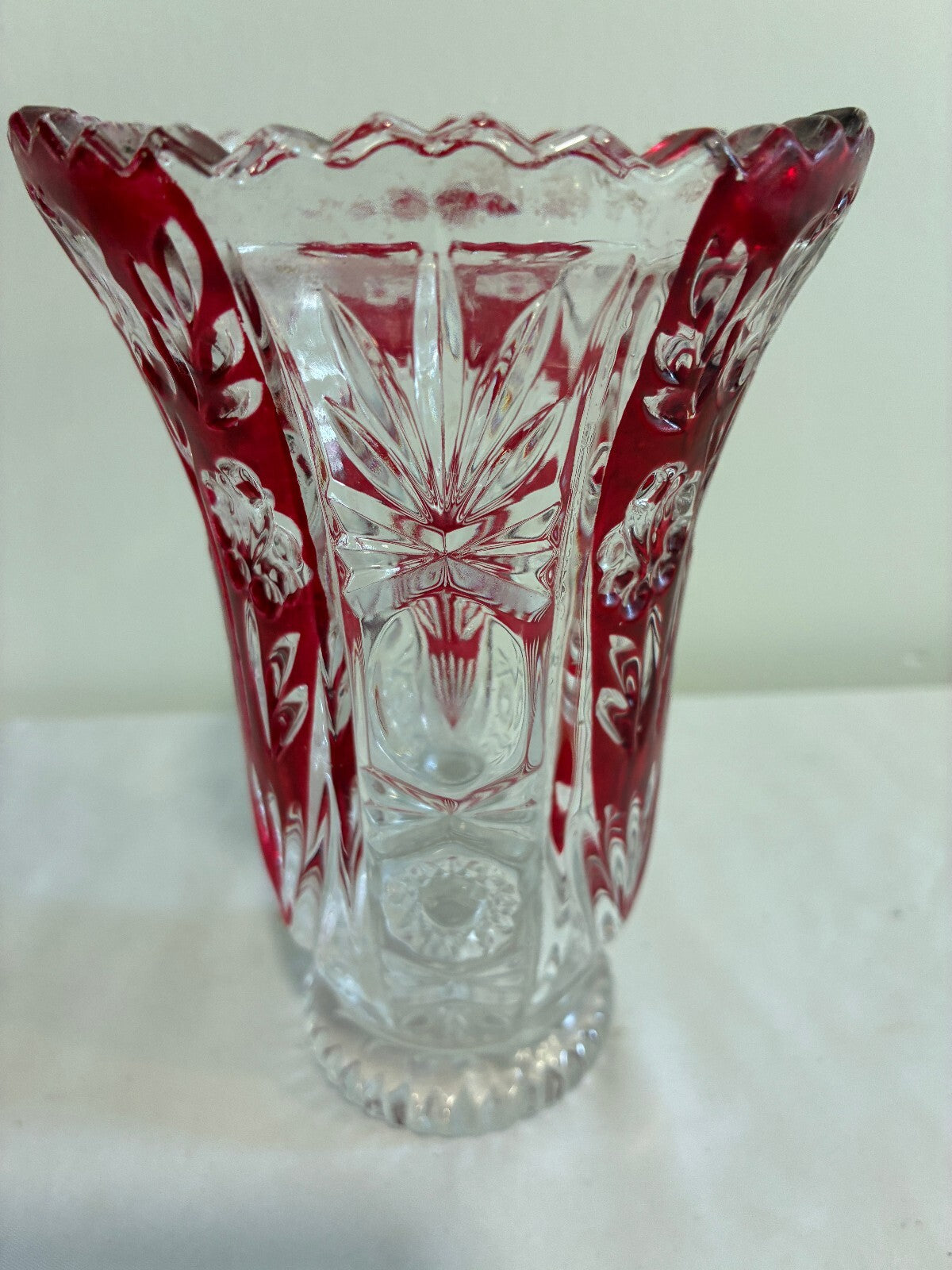 Vintage 5th Avenue Crystal Rosalina Ruby Red Cut Vase | Bohemian Cranberry Flashed Crystal Flower Vase | Vintage Finds